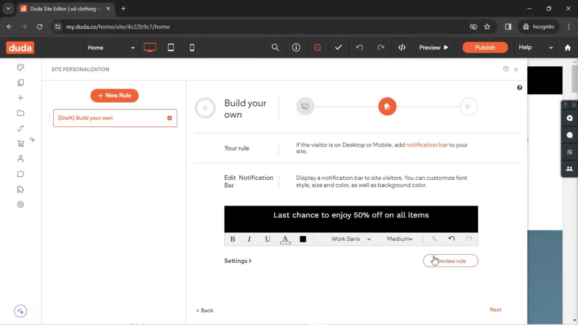 Setting rules screenshot