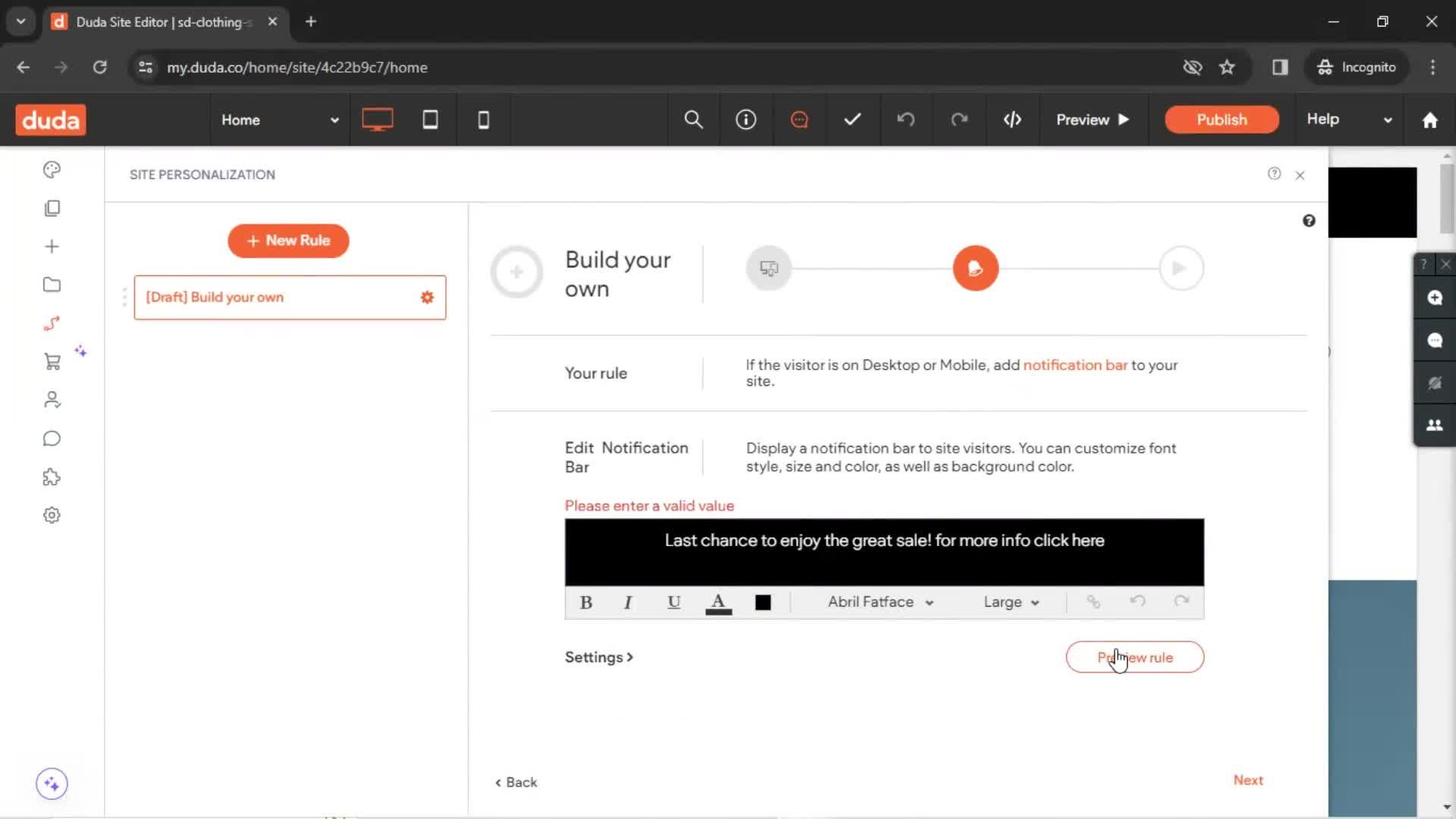 Setting rules screenshot