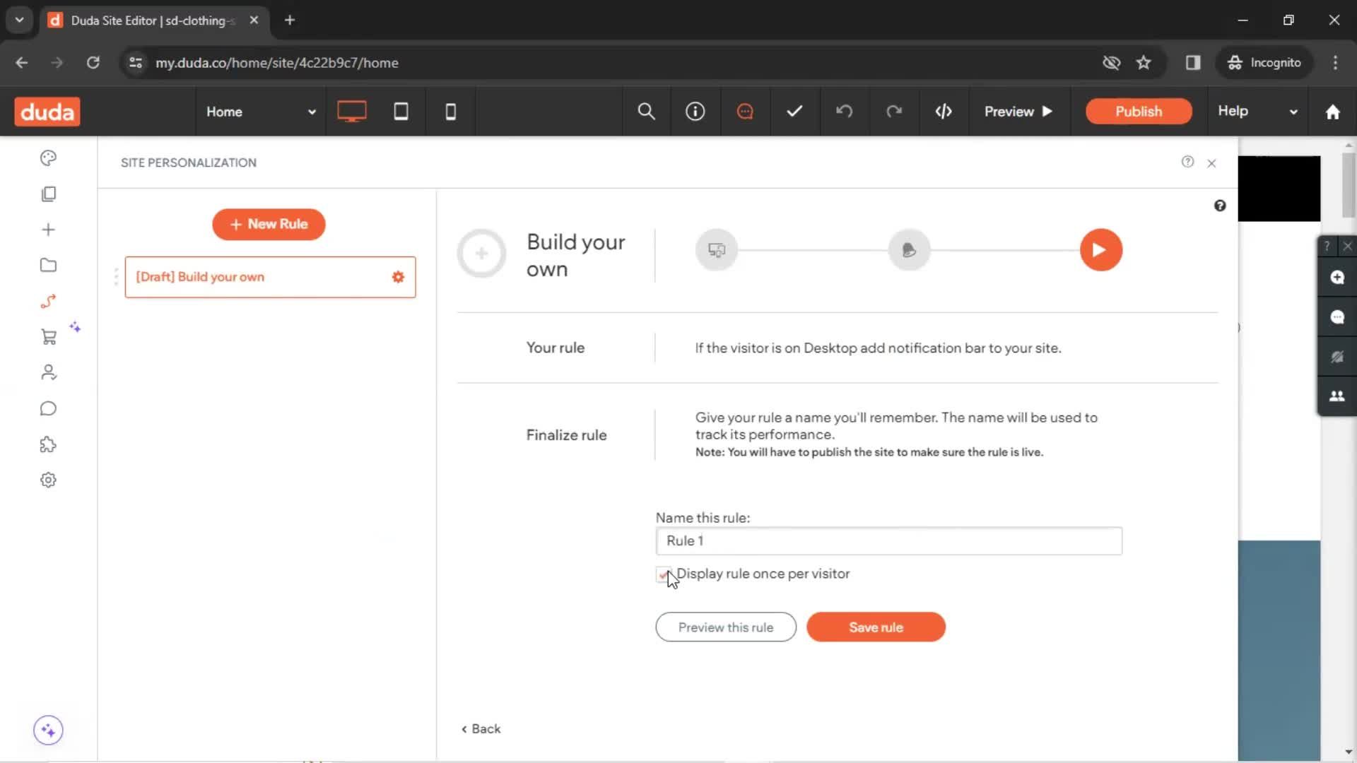 Setting rules screenshot