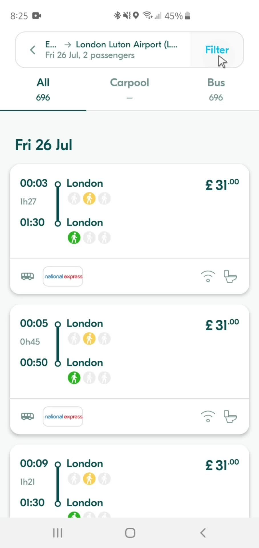 Filtering and sorting screenshot