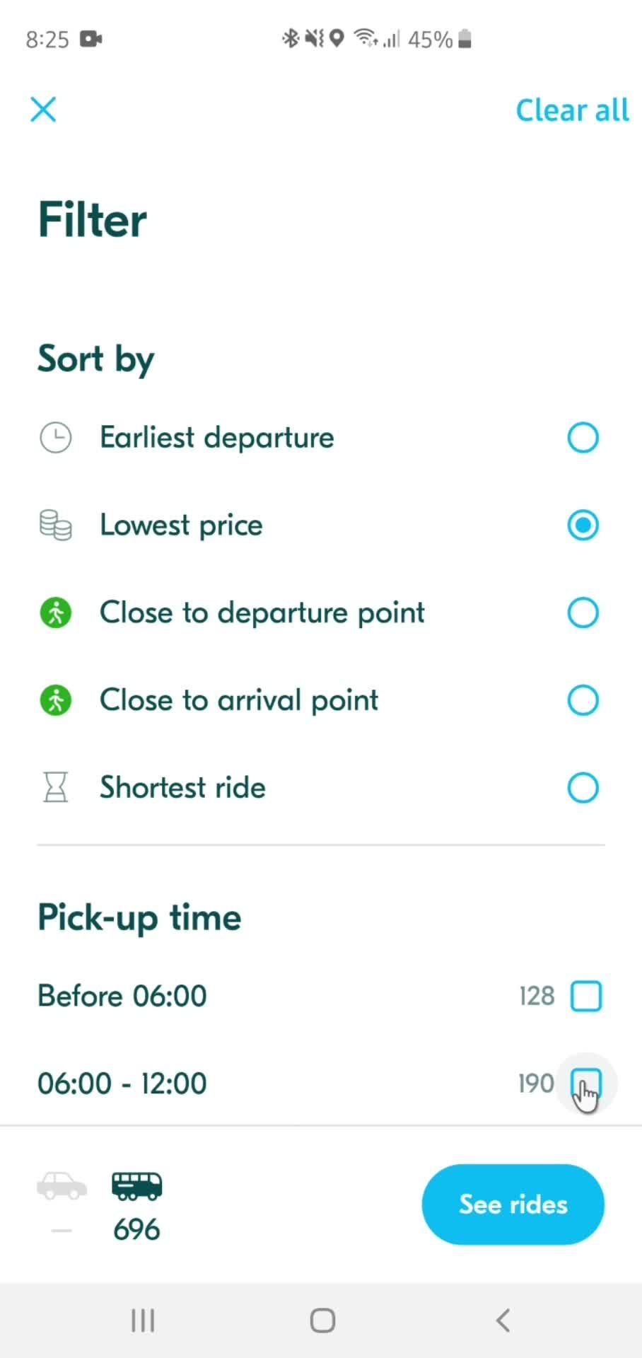 Filtering and sorting screenshot