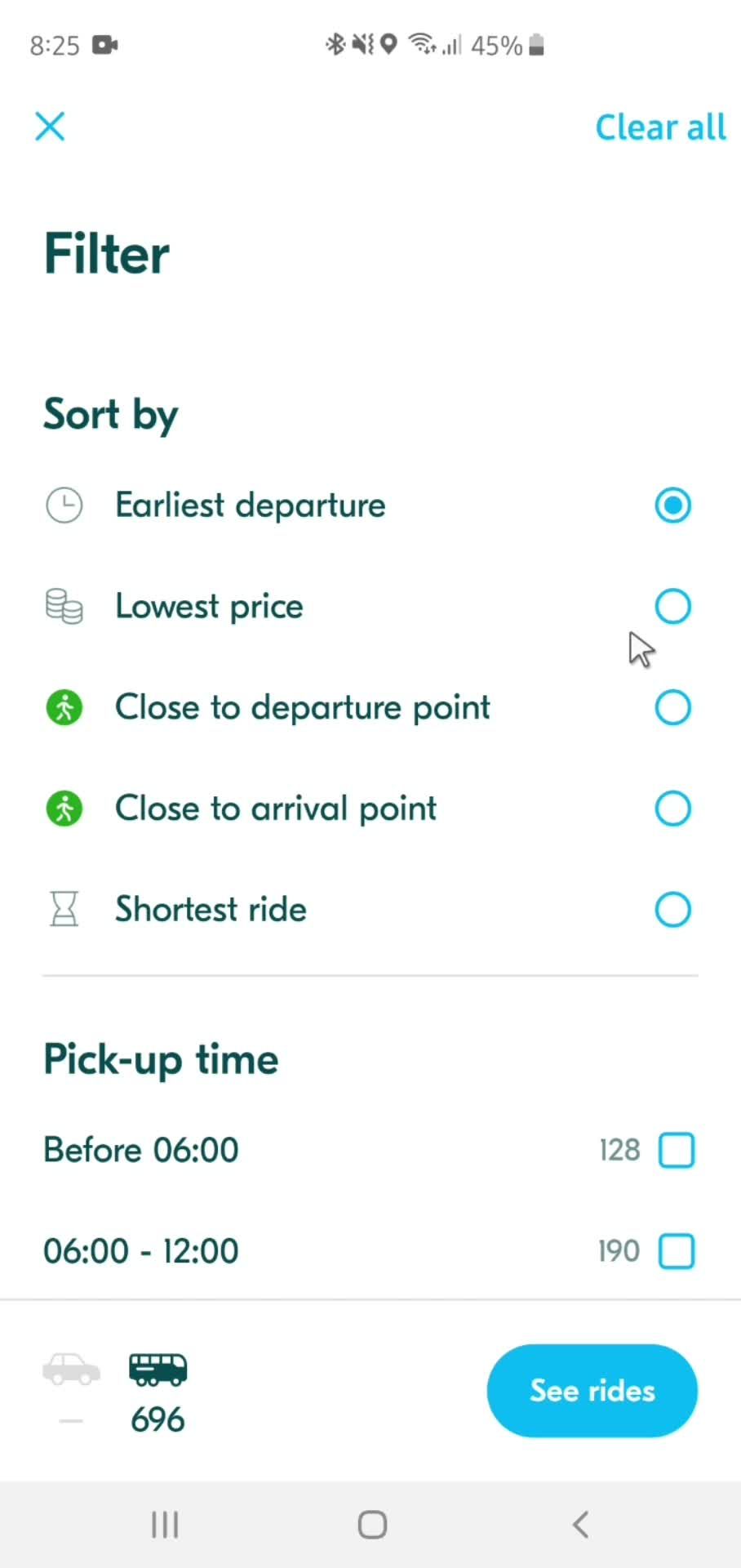 Filtering and sorting screenshot