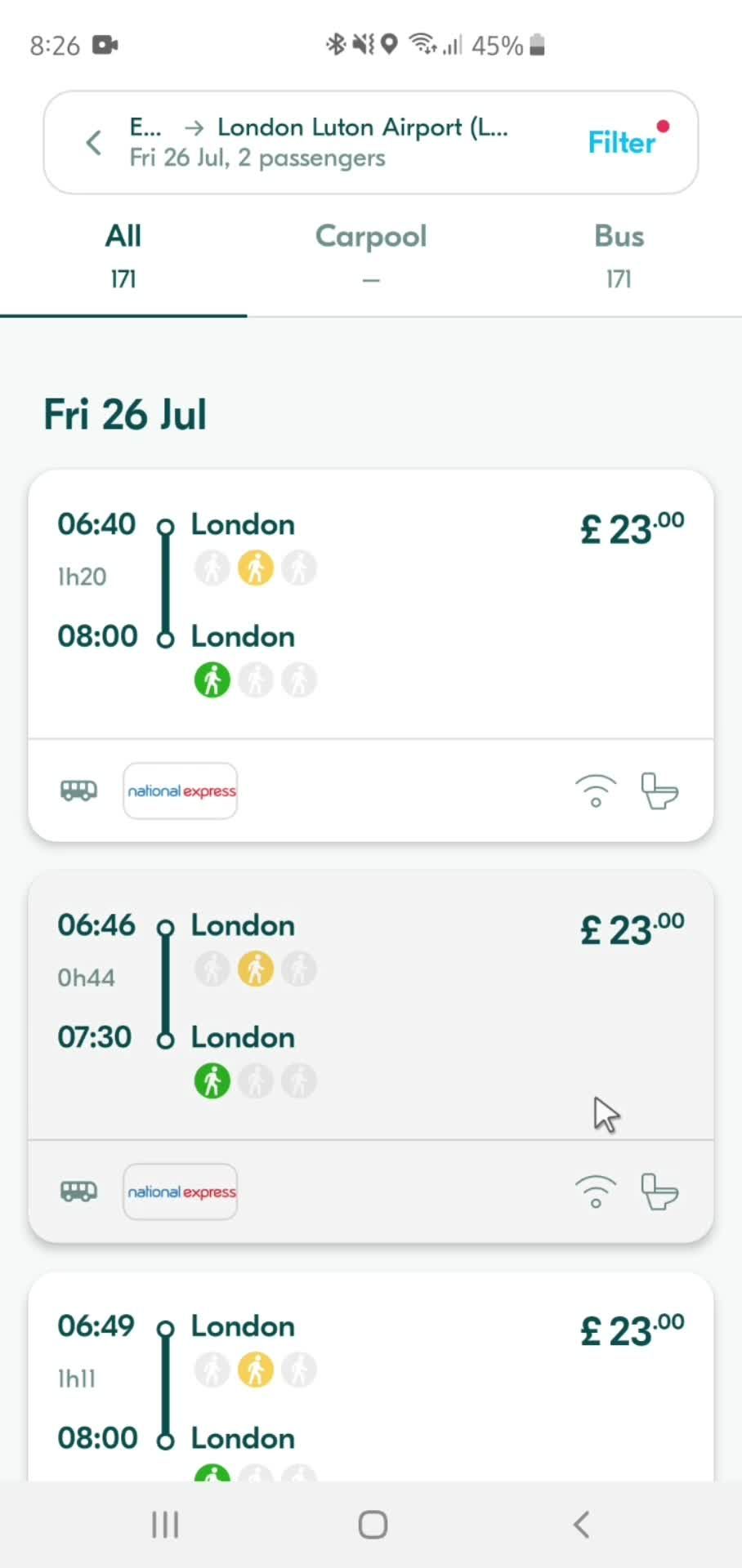 Filtering and sorting screenshot
