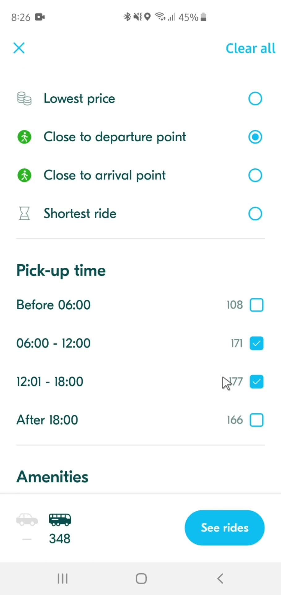 Filtering and sorting screenshot