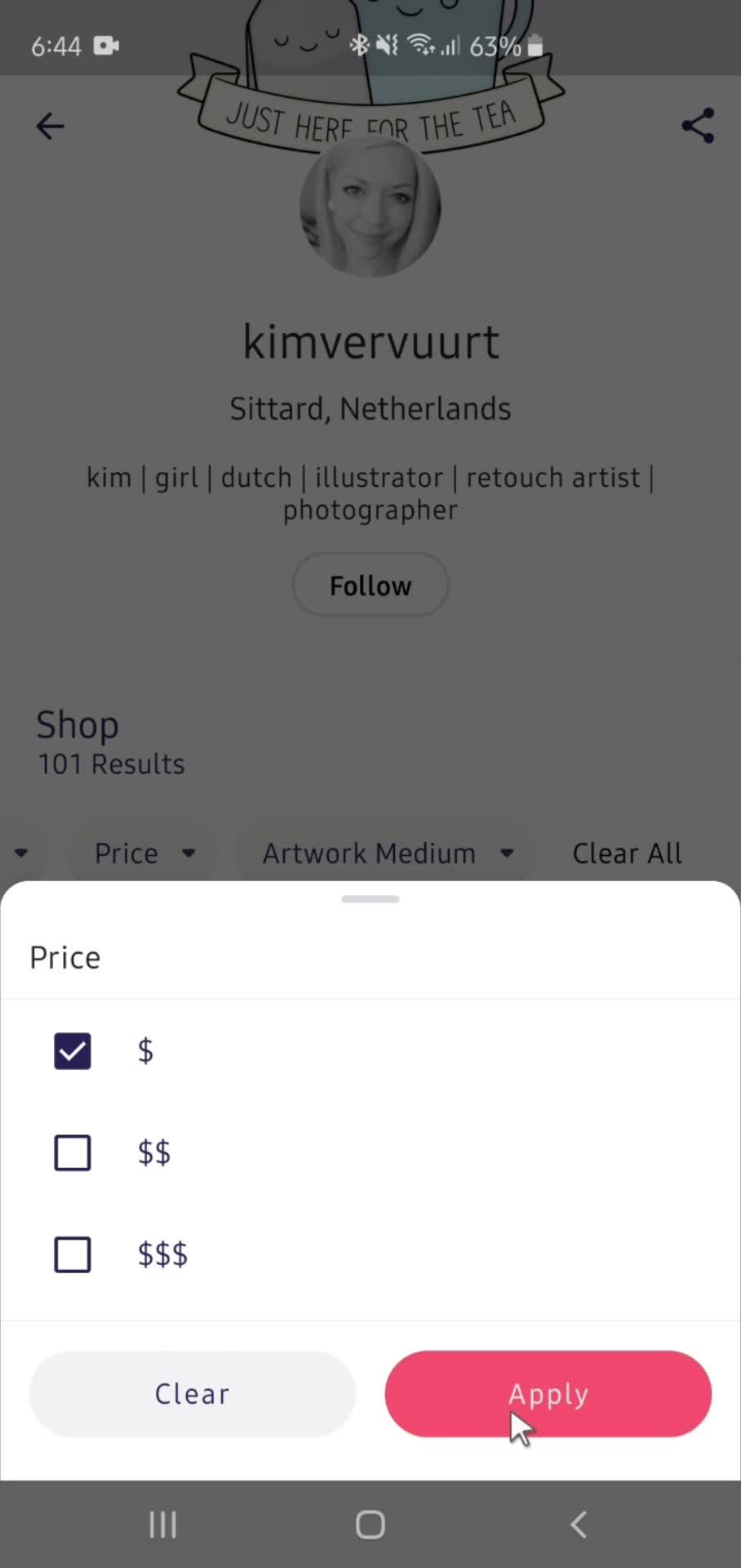Filtering and sorting screenshot
