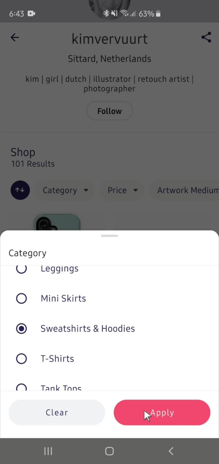 Filtering and sorting screenshot
