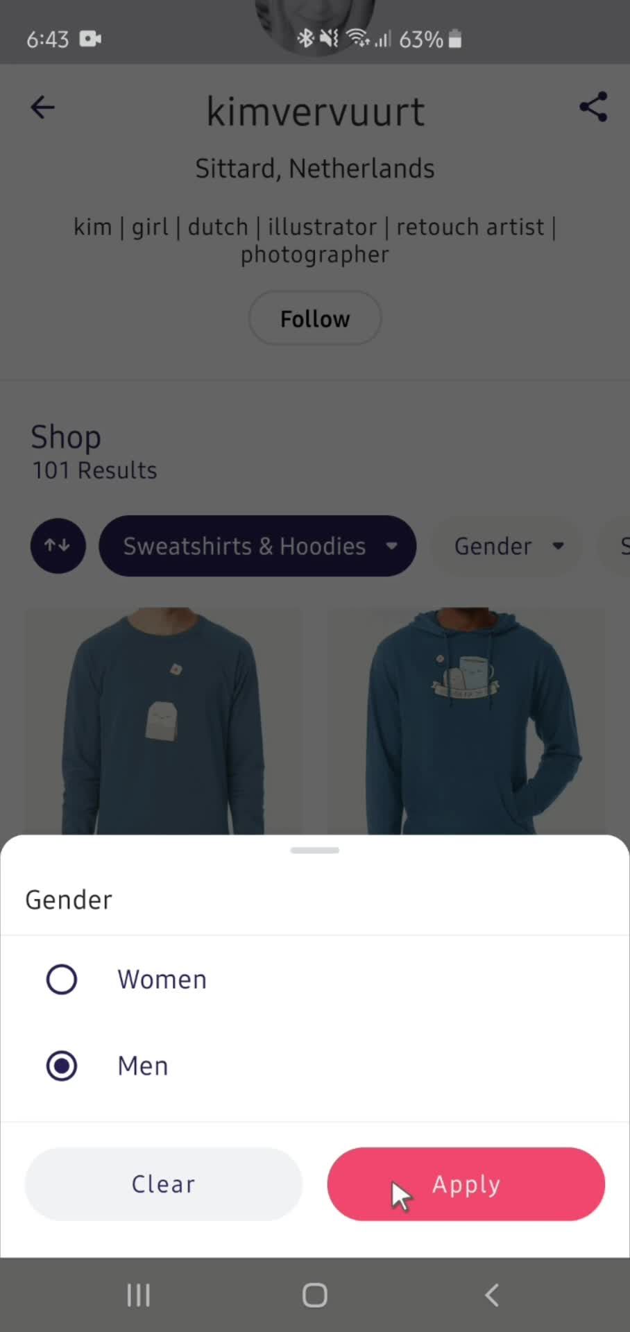 Filtering and sorting screenshot