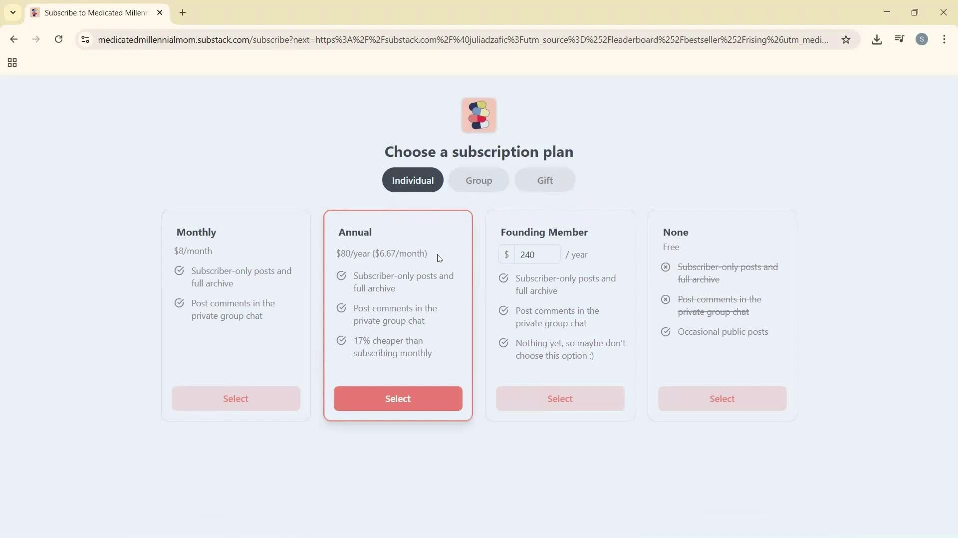 Subscribing screenshot