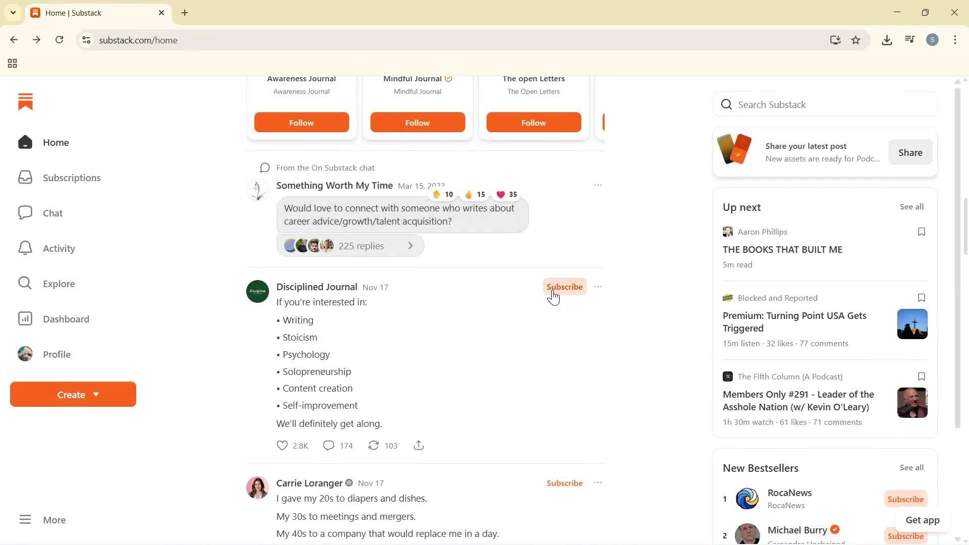 Subscribing screenshot