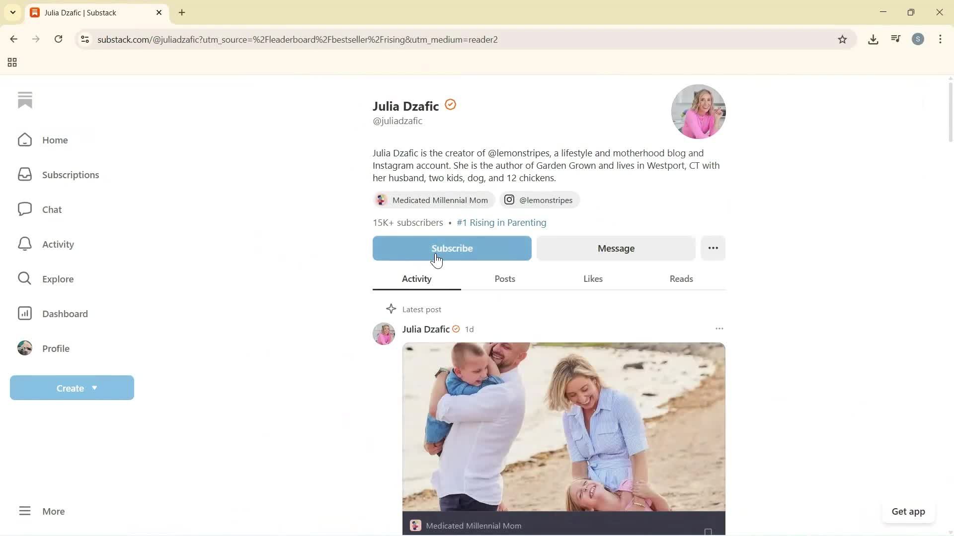 Subscribing screenshot