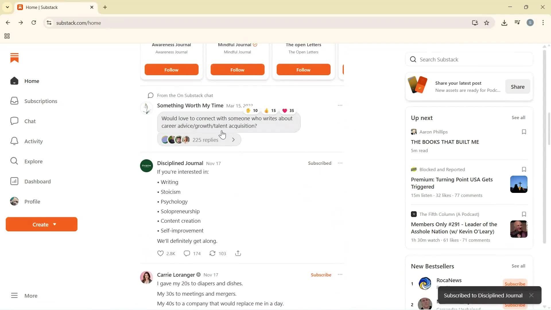 Subscribing screenshot