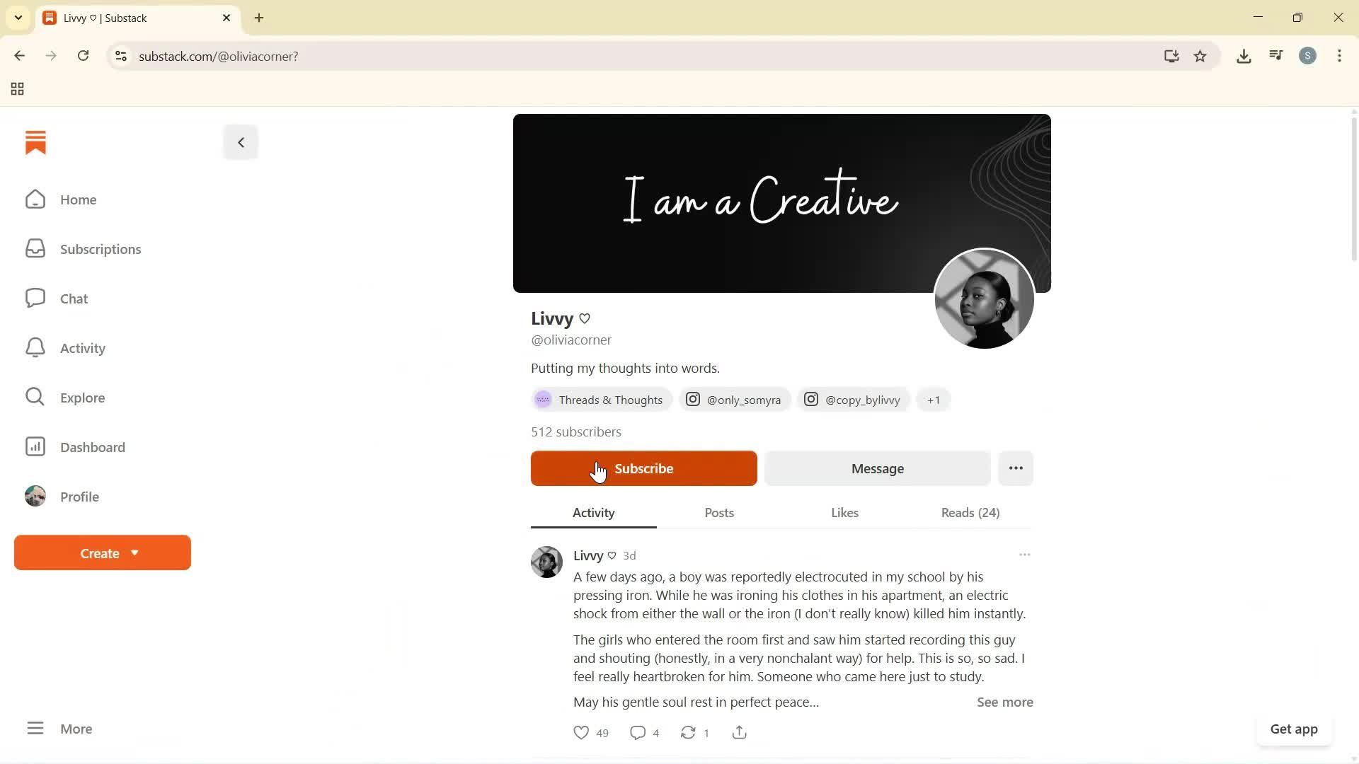 Subscribing screenshot