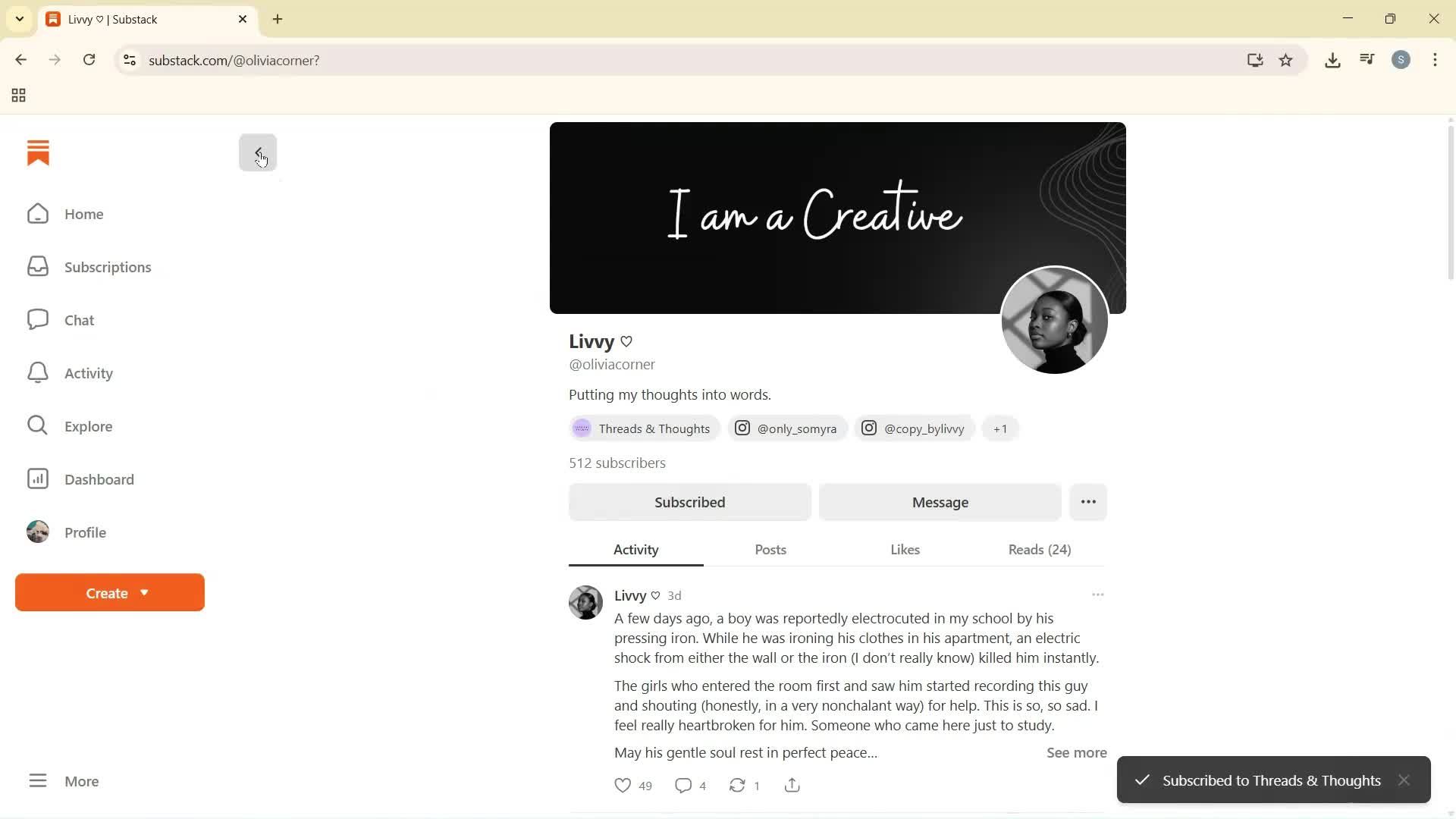 Subscribing screenshot