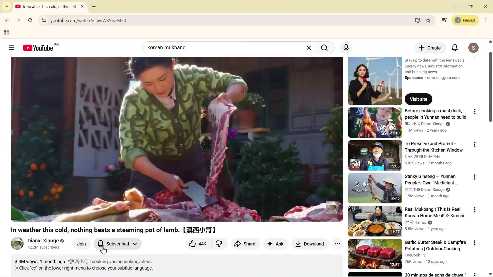 Subscribing to a channel screenshot