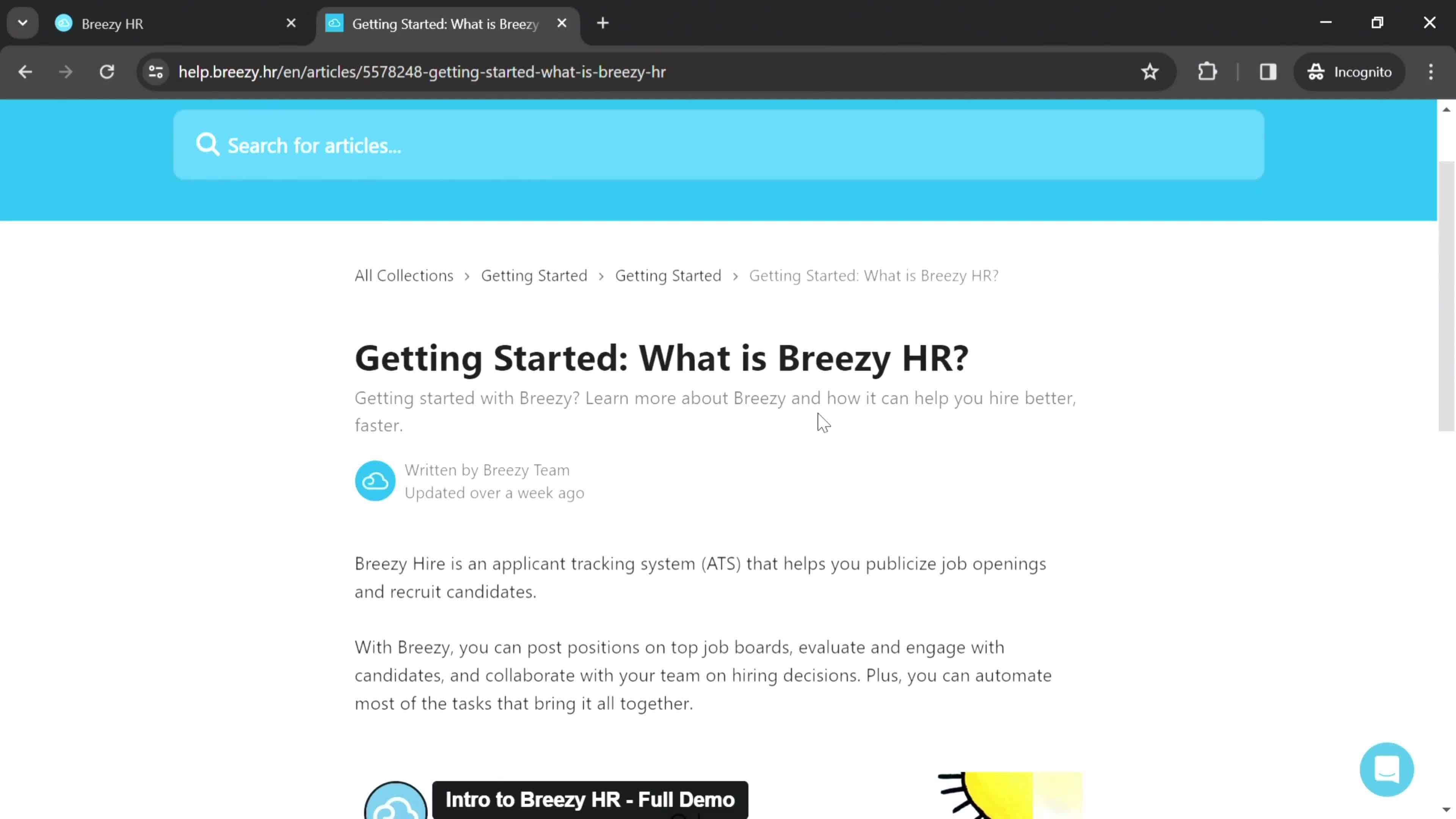 Help center on Breezy HR video thumbnail