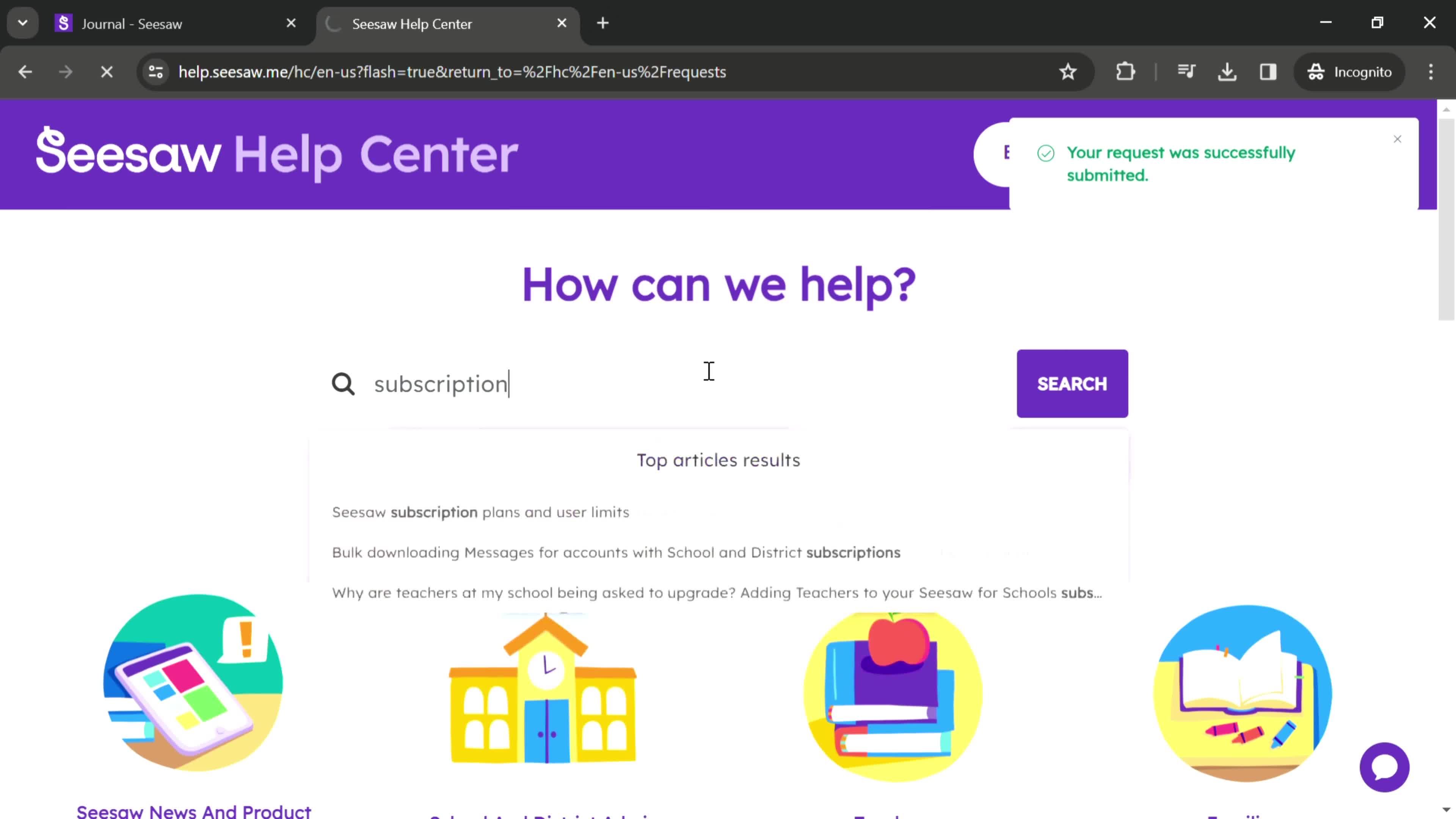 Help center screenshot