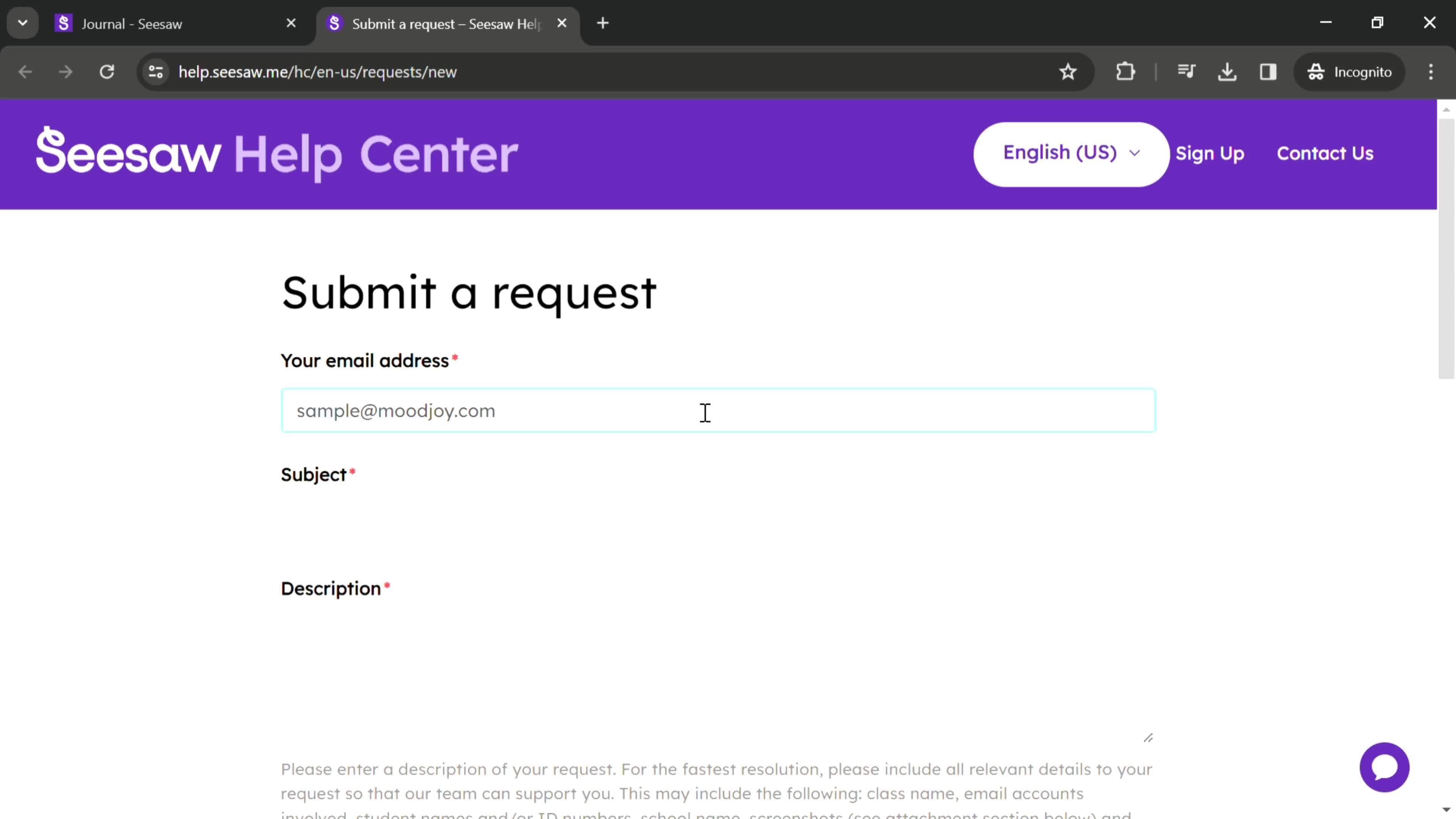 Help center screenshot