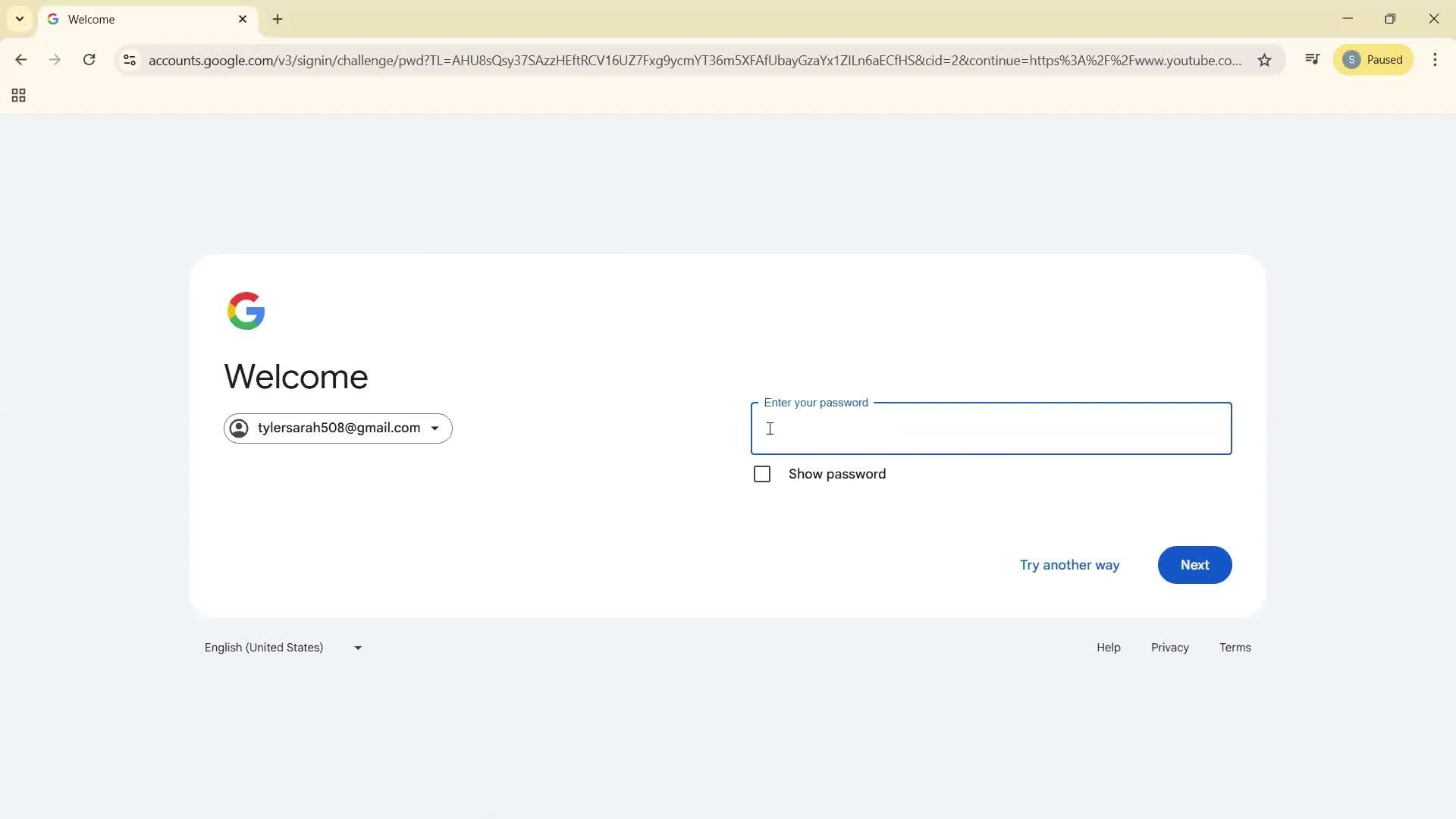 Switching accounts screenshot