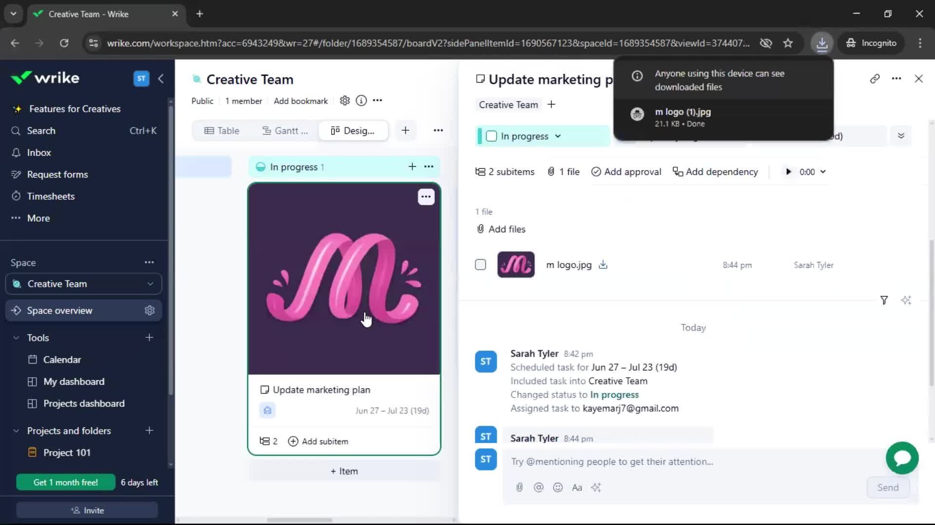 Tasks screenshot