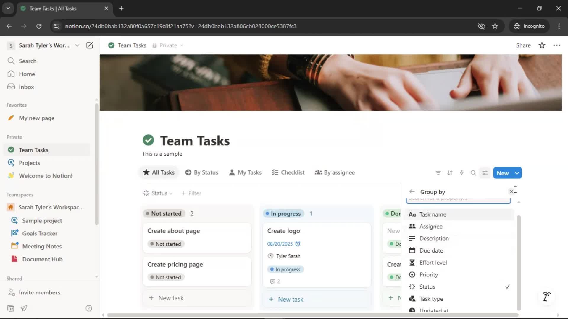 Tasks screenshot
