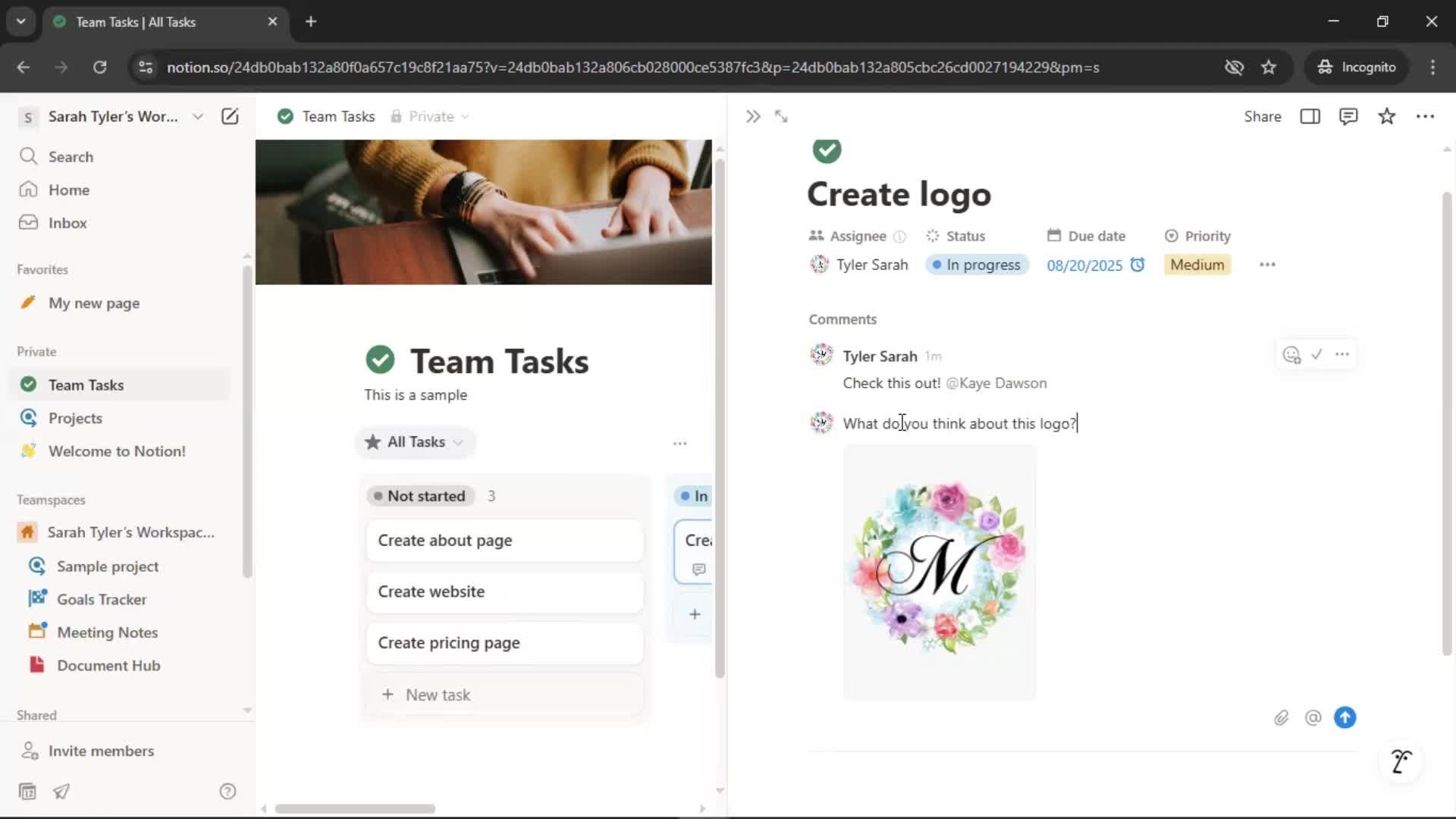 Tasks screenshot
