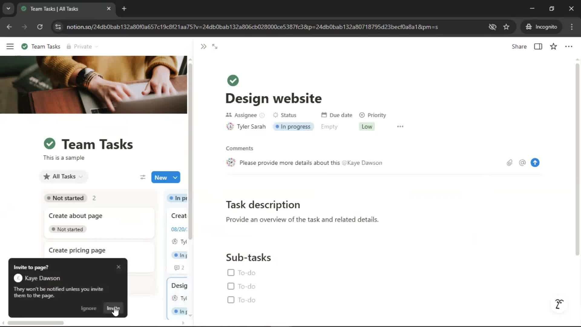 Tasks screenshot