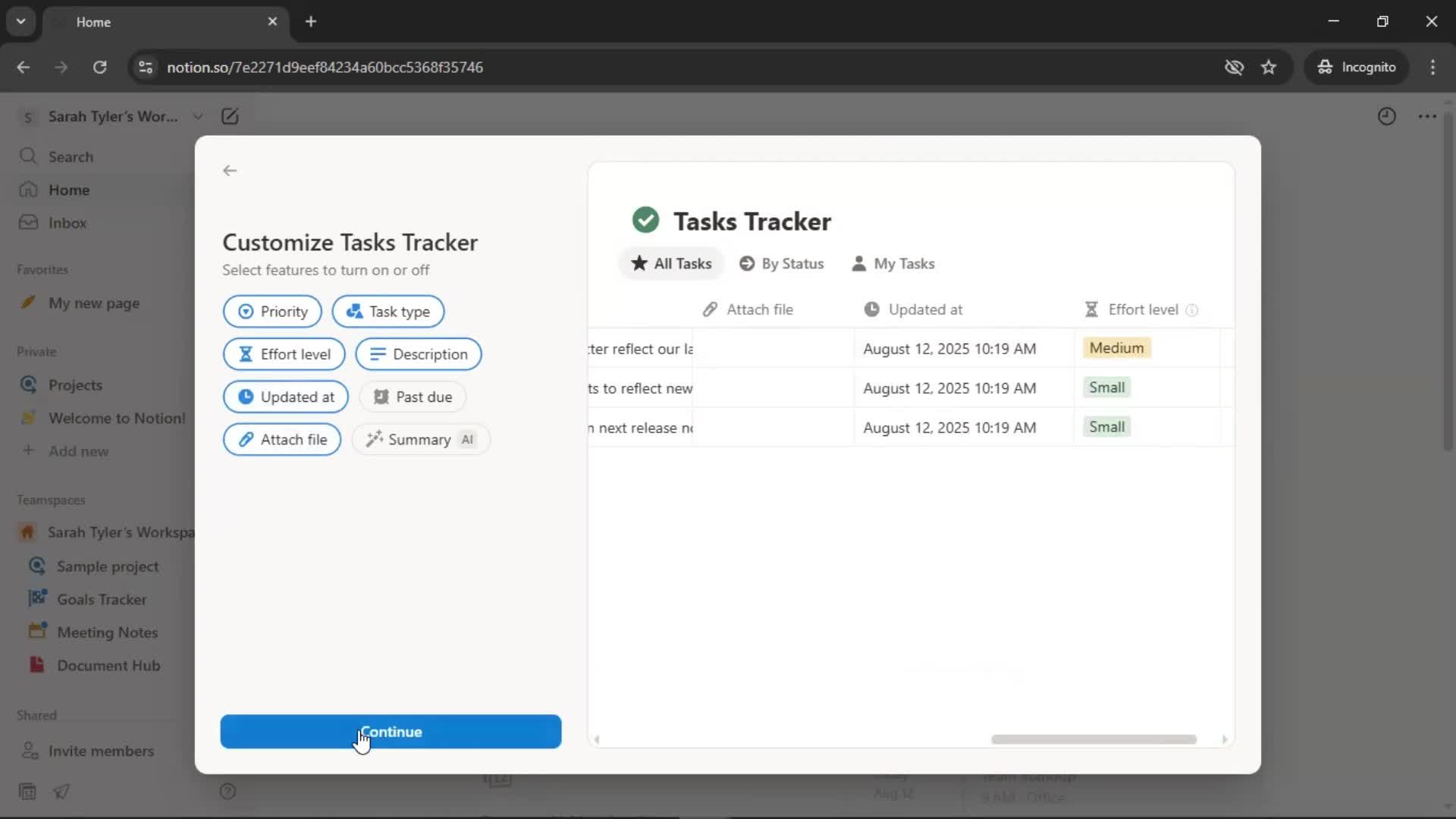 Tasks screenshot