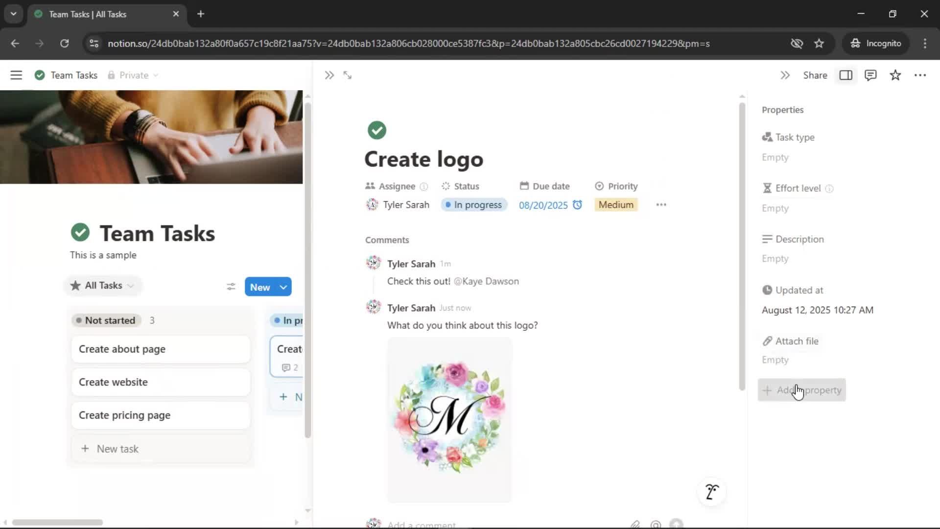 Tasks screenshot