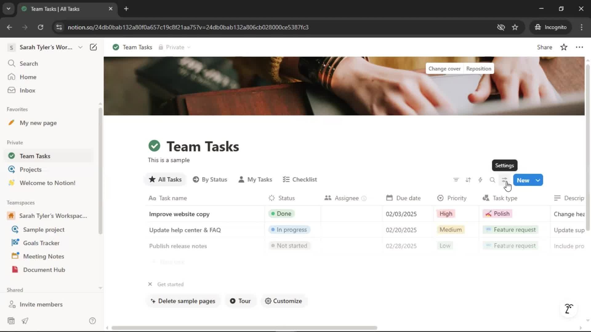 Tasks screenshot