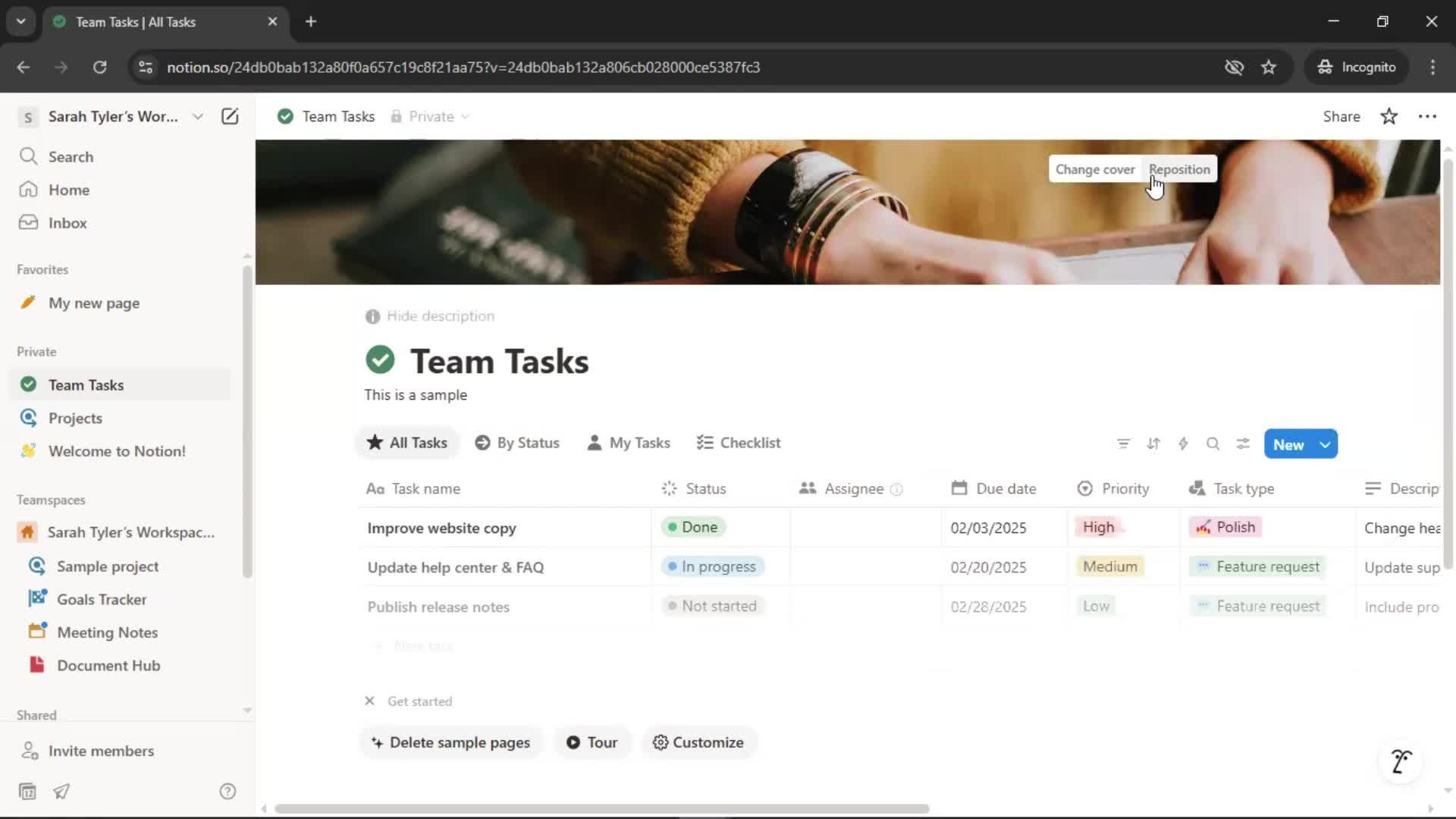 Tasks screenshot
