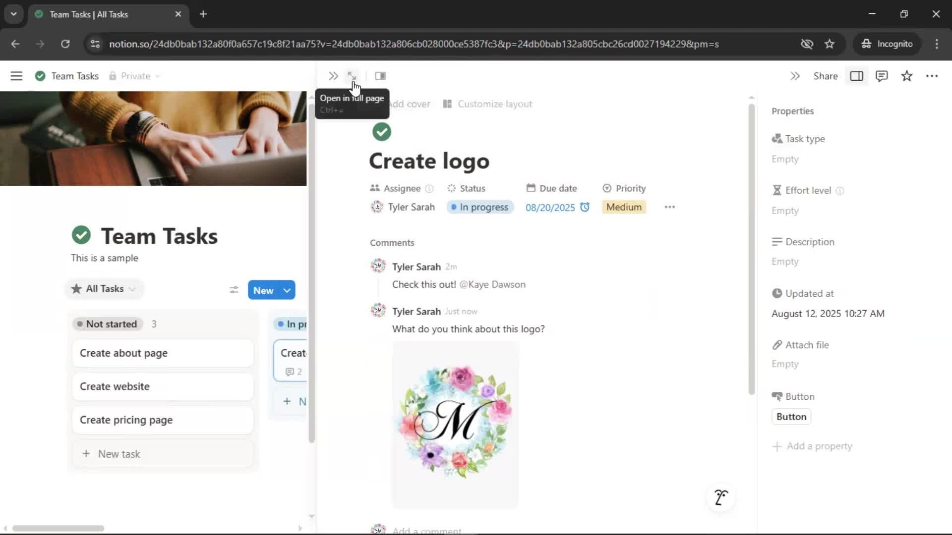 Tasks screenshot