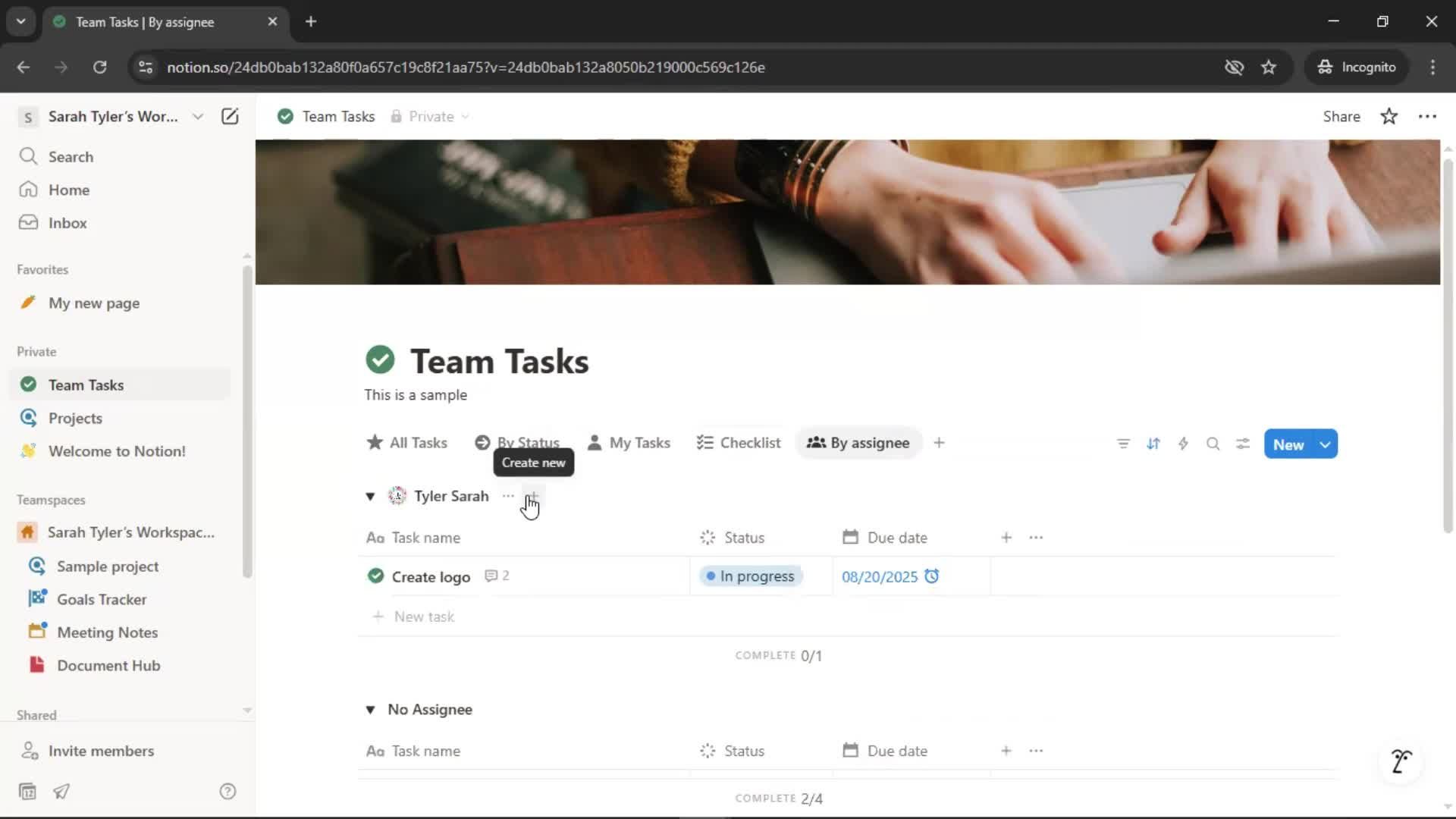 Tasks screenshot