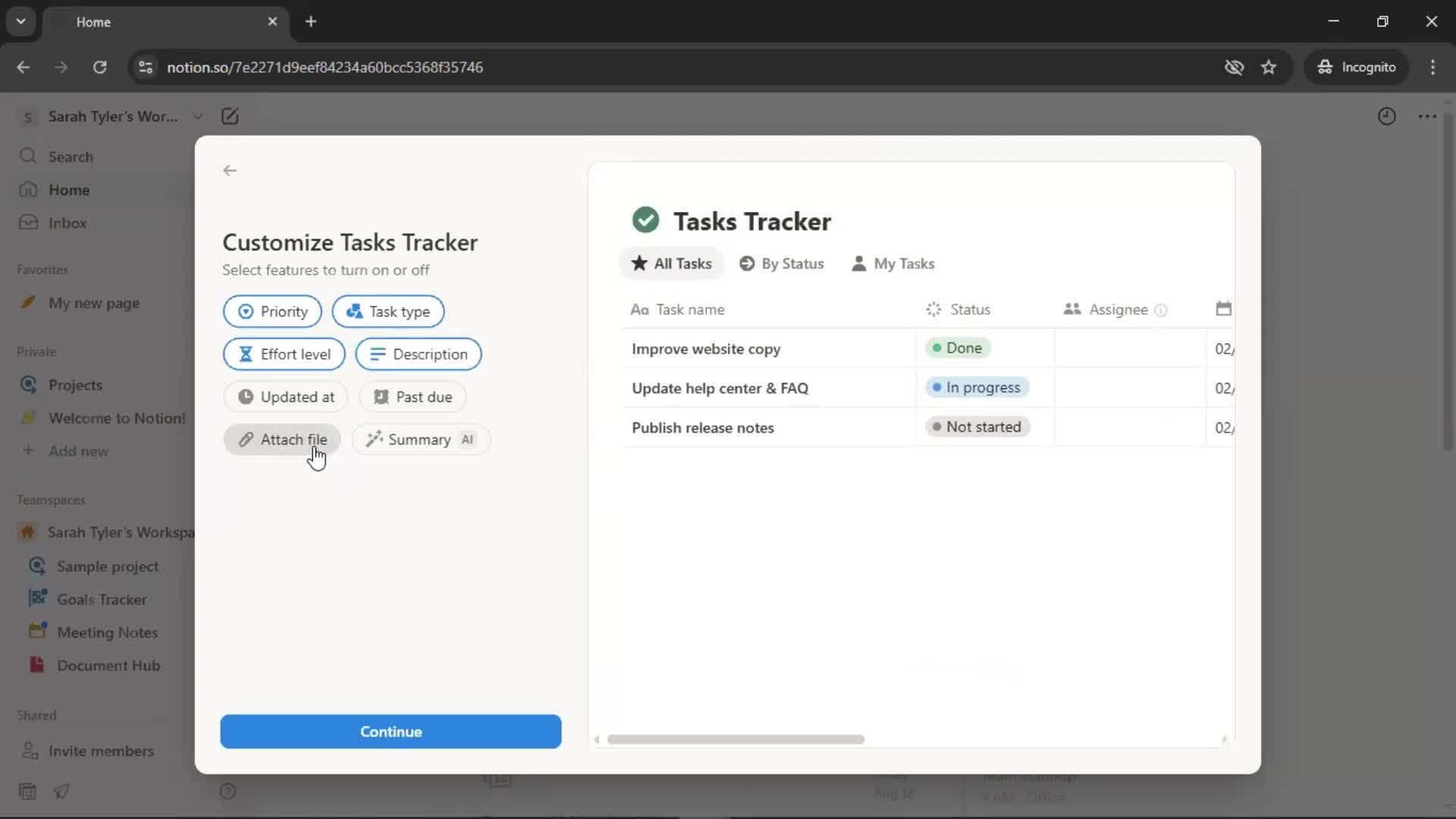 Tasks screenshot