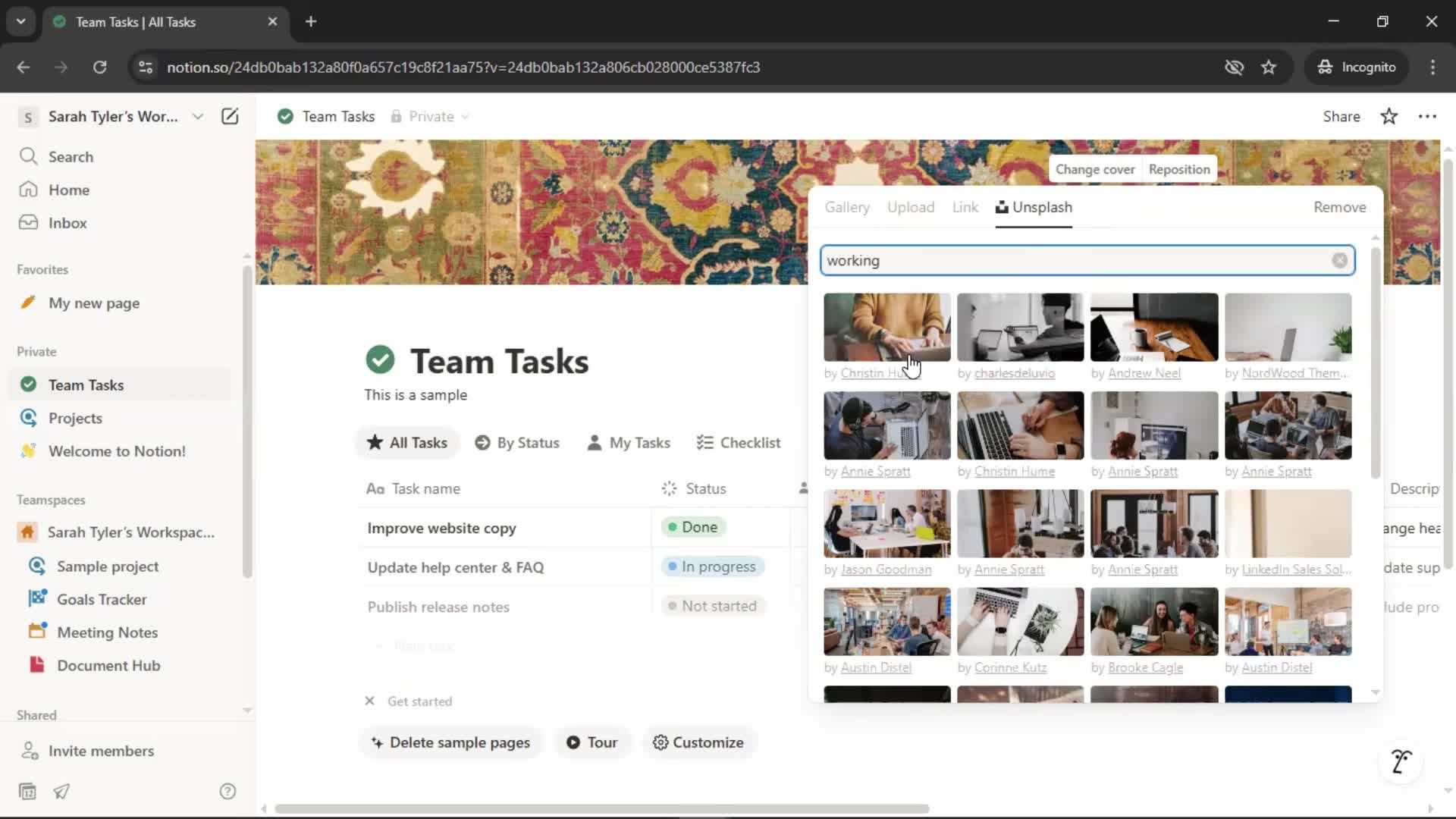 Tasks screenshot