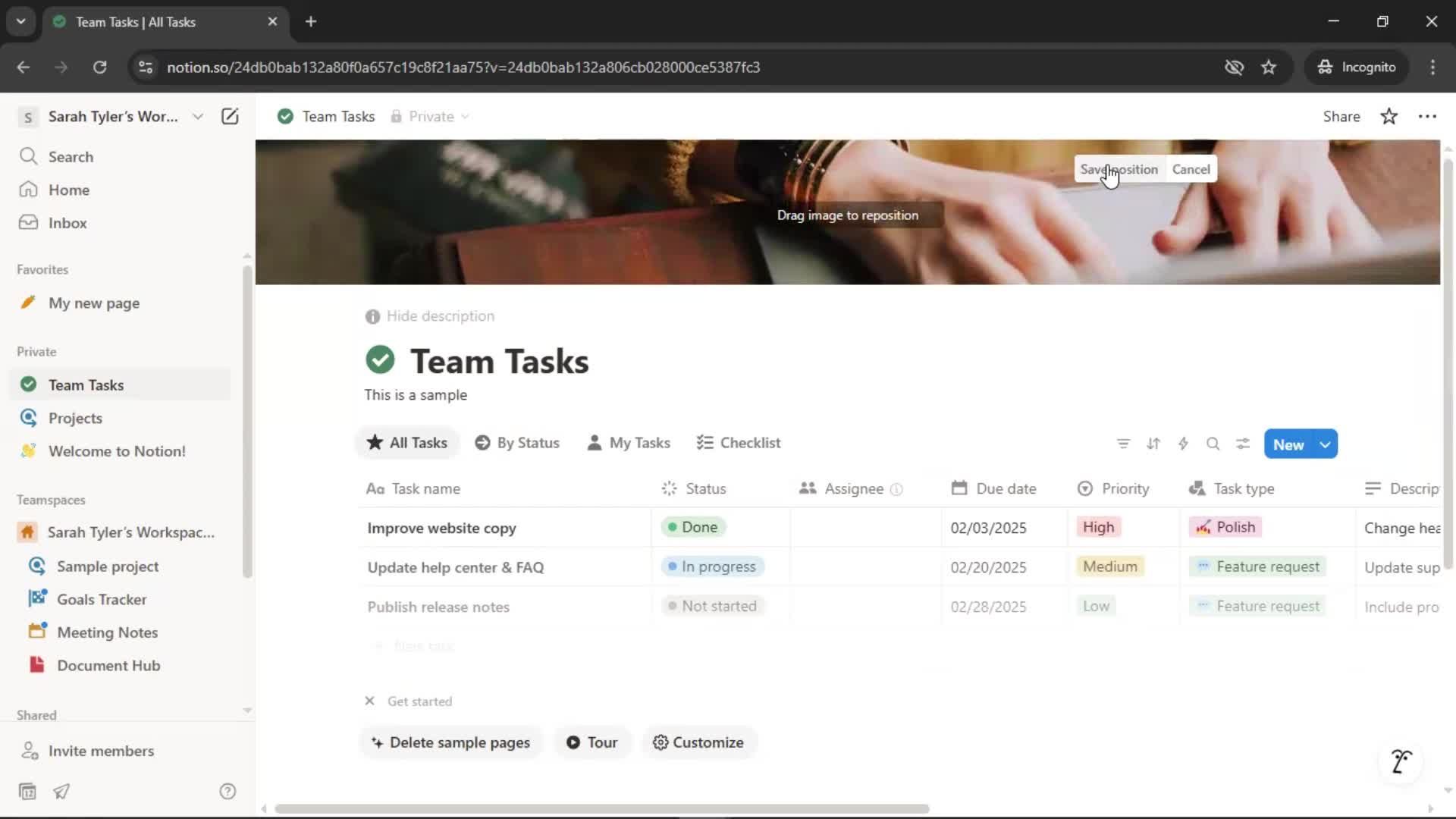 Tasks screenshot