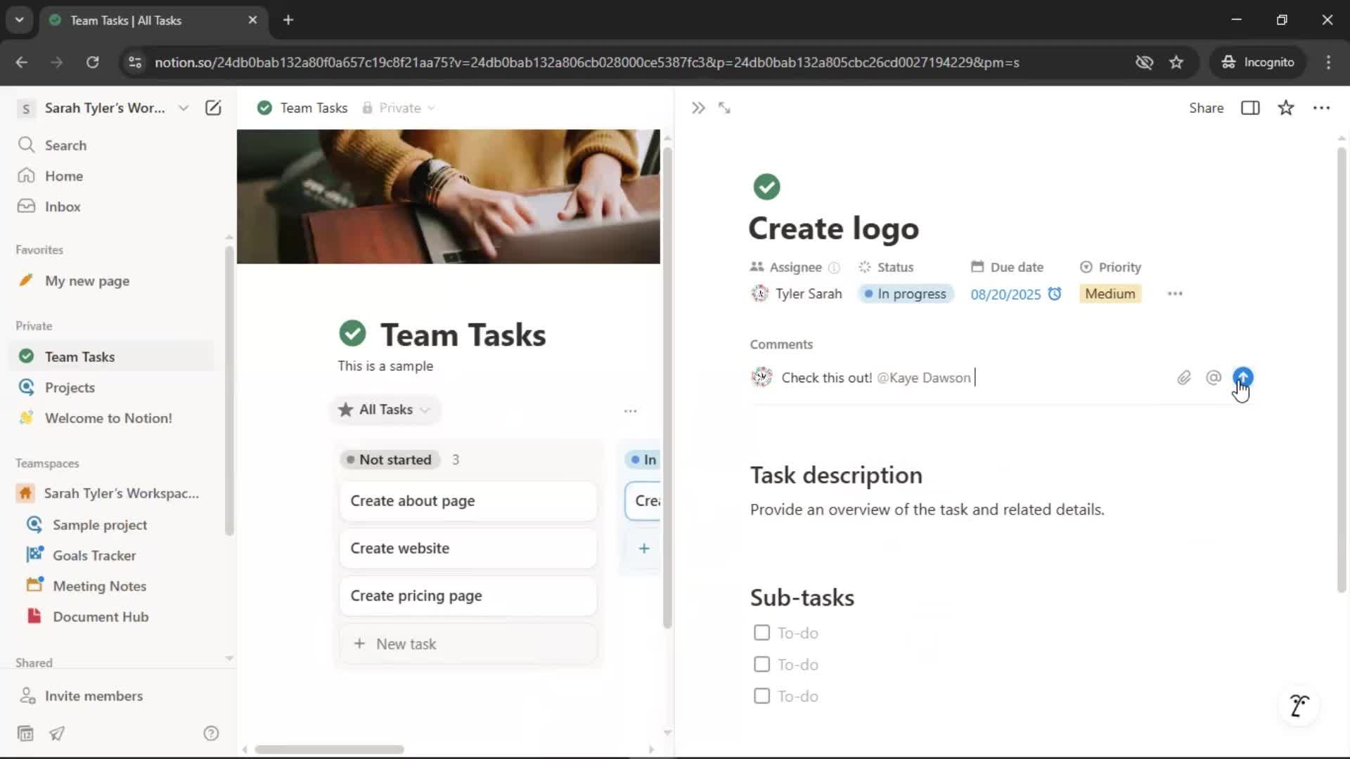 Tasks screenshot