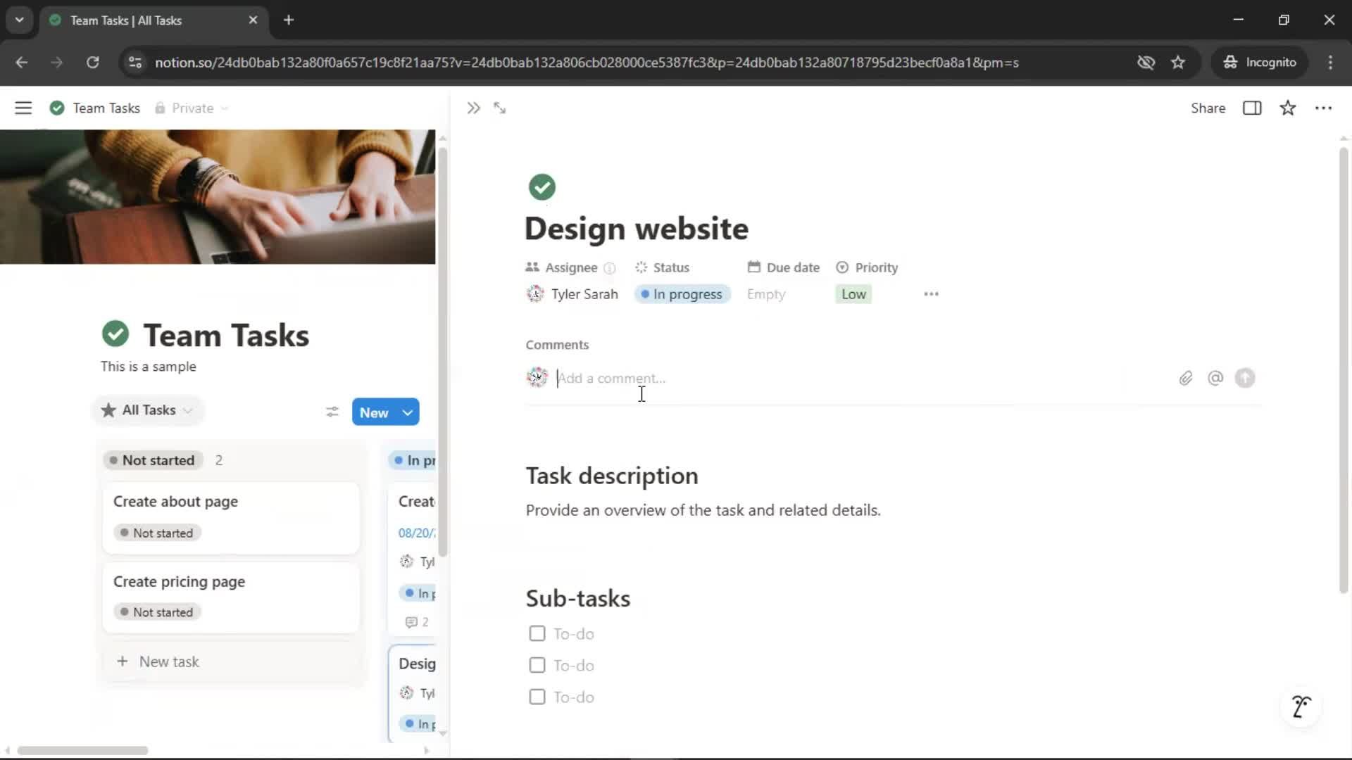 Tasks screenshot