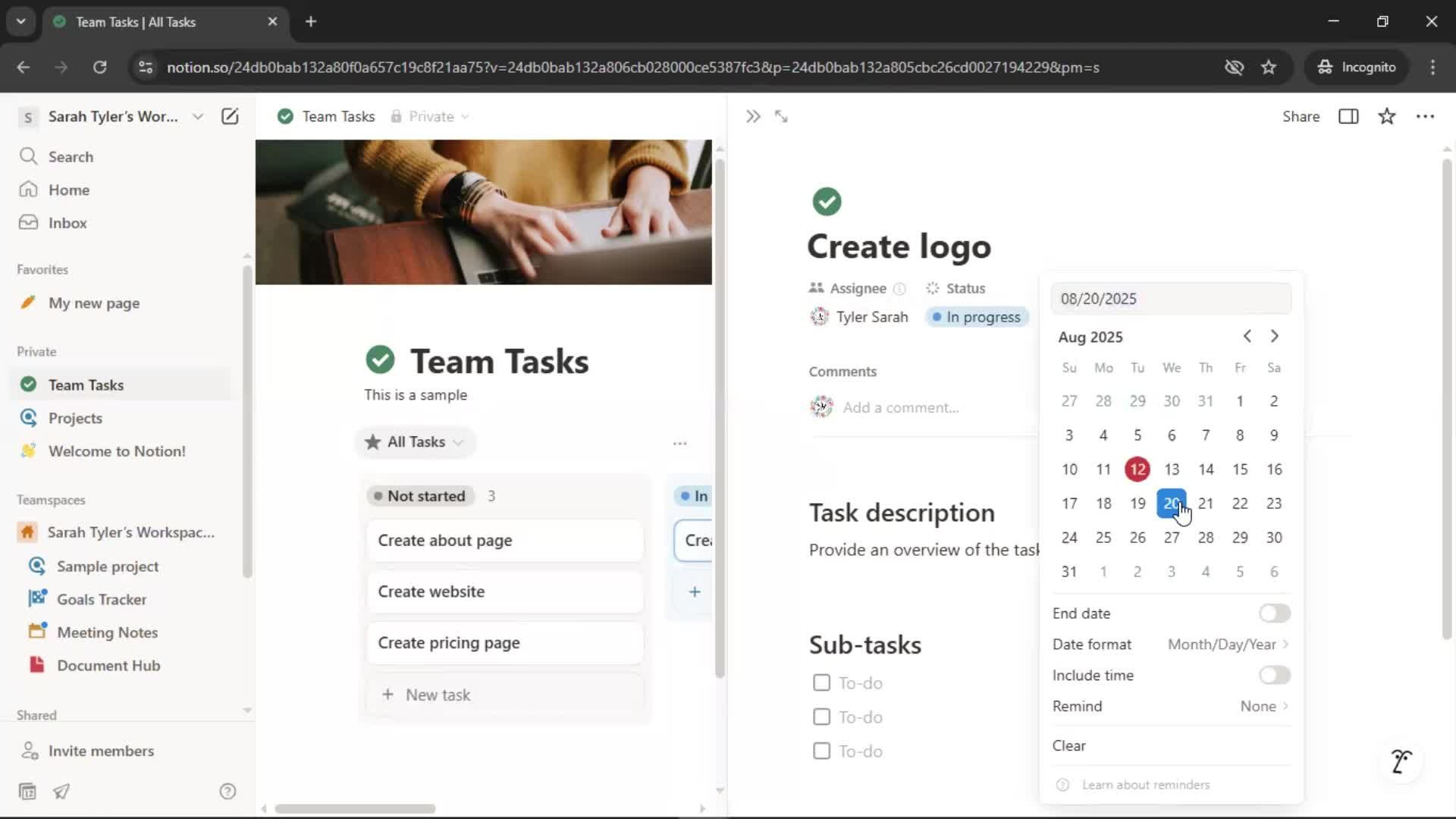 Tasks screenshot