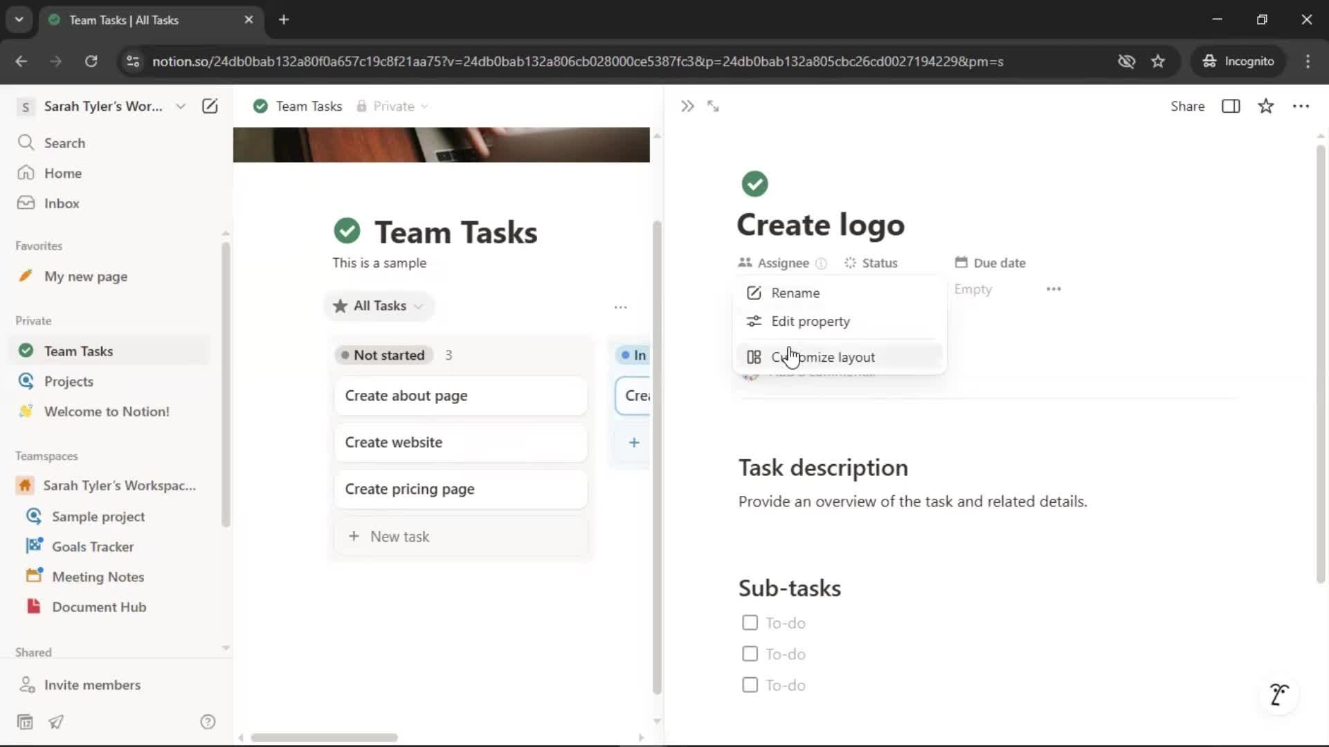 Tasks screenshot