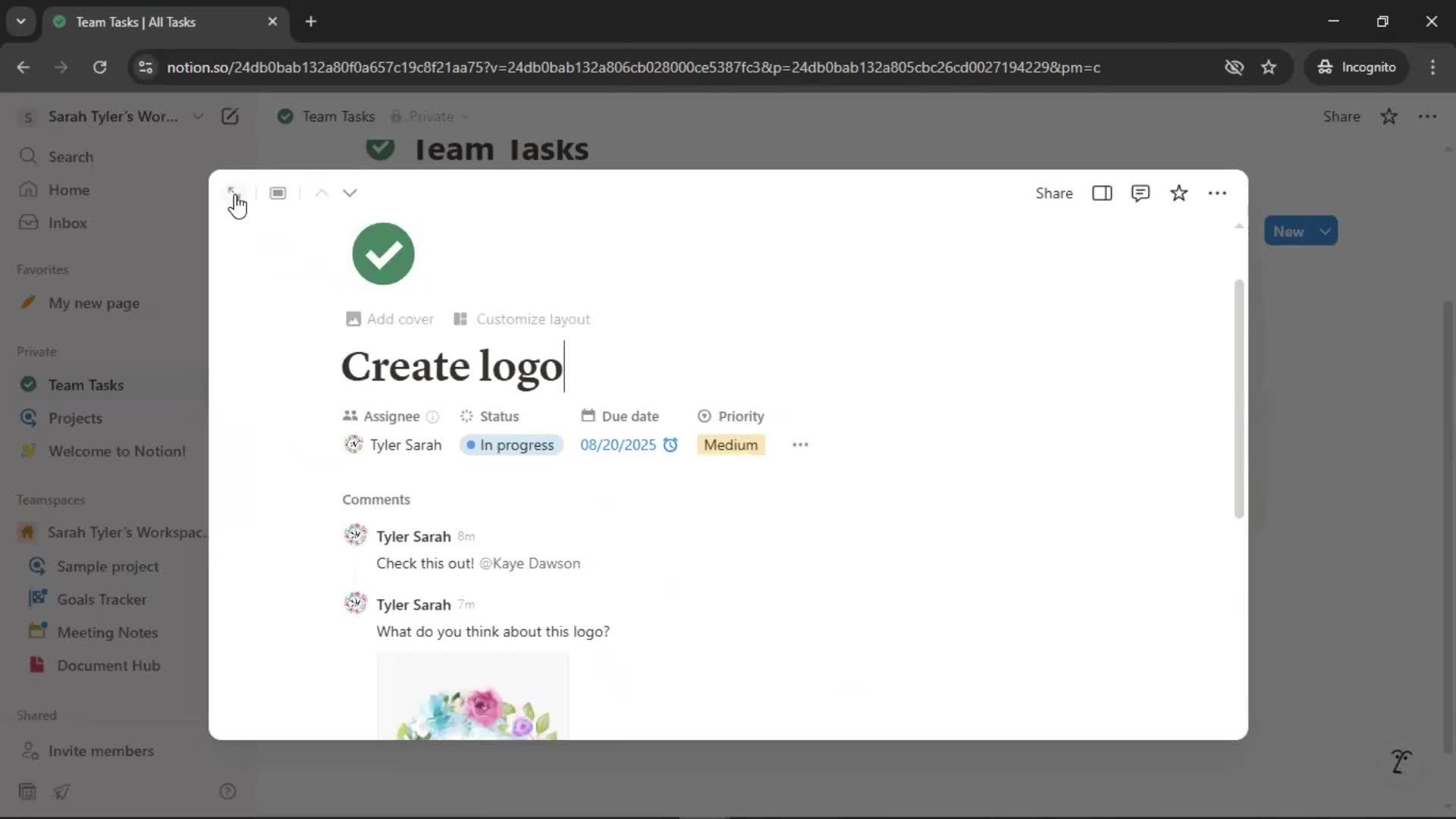 Tasks screenshot
