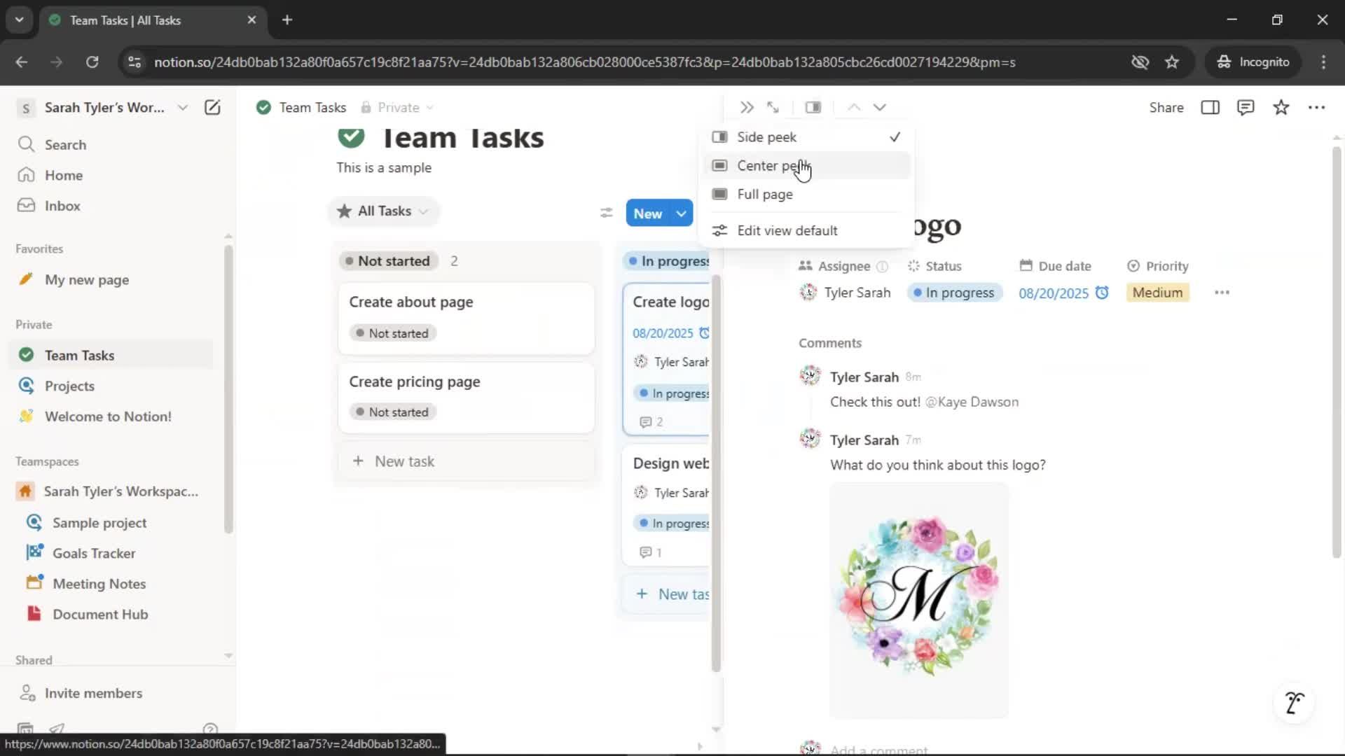 Tasks screenshot