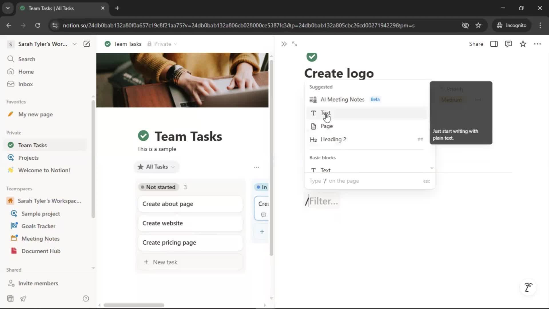 Tasks screenshot