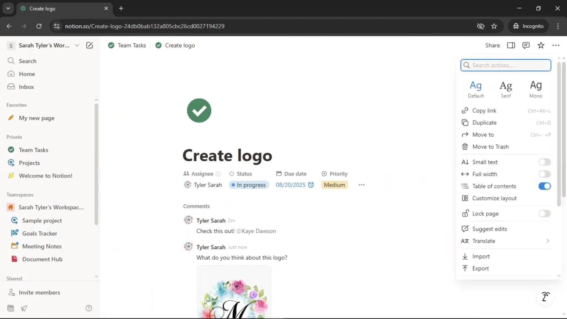 Tasks screenshot