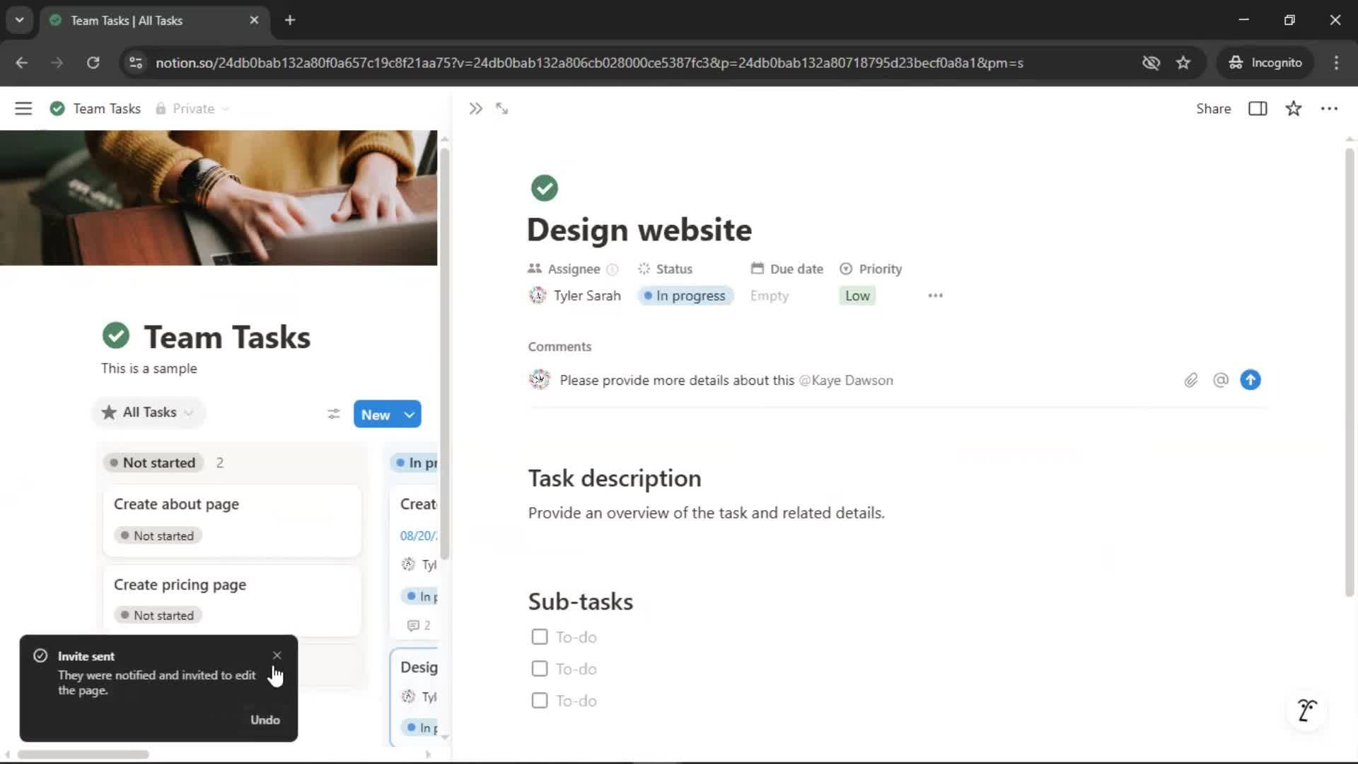 Tasks screenshot