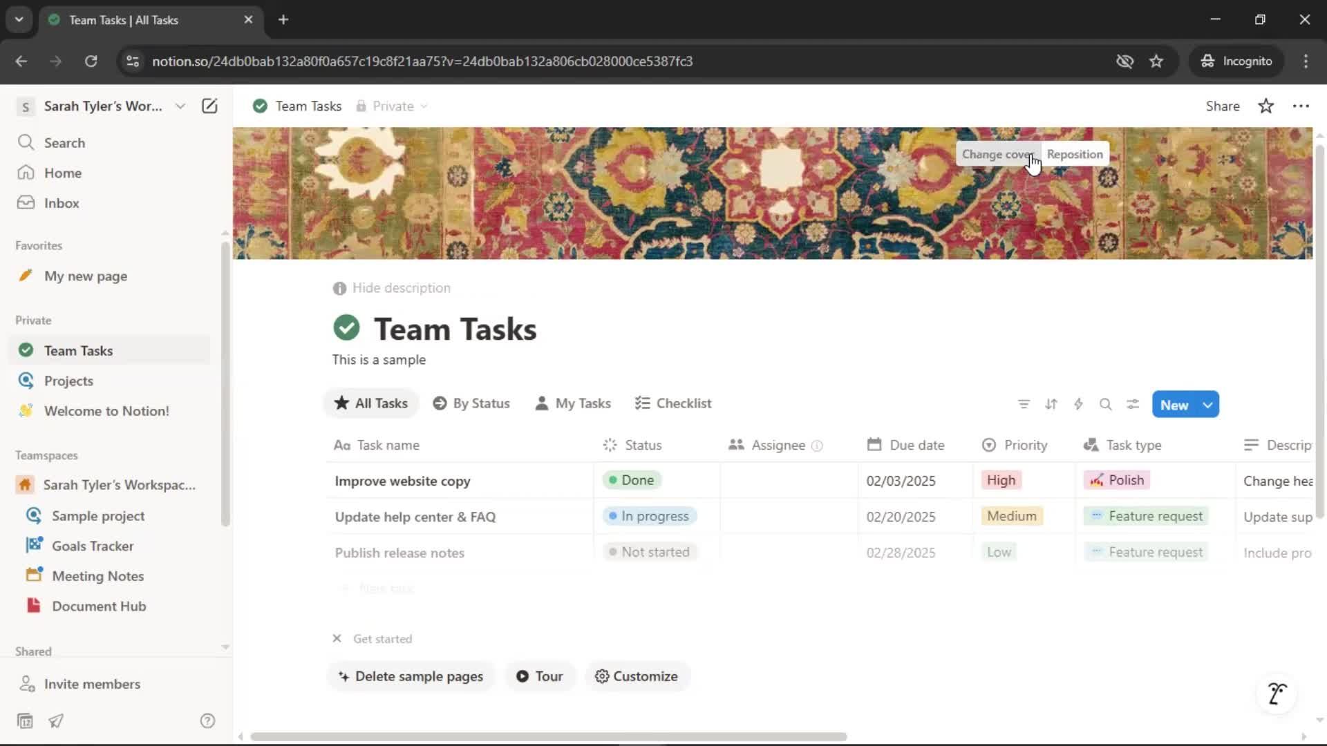 Tasks screenshot