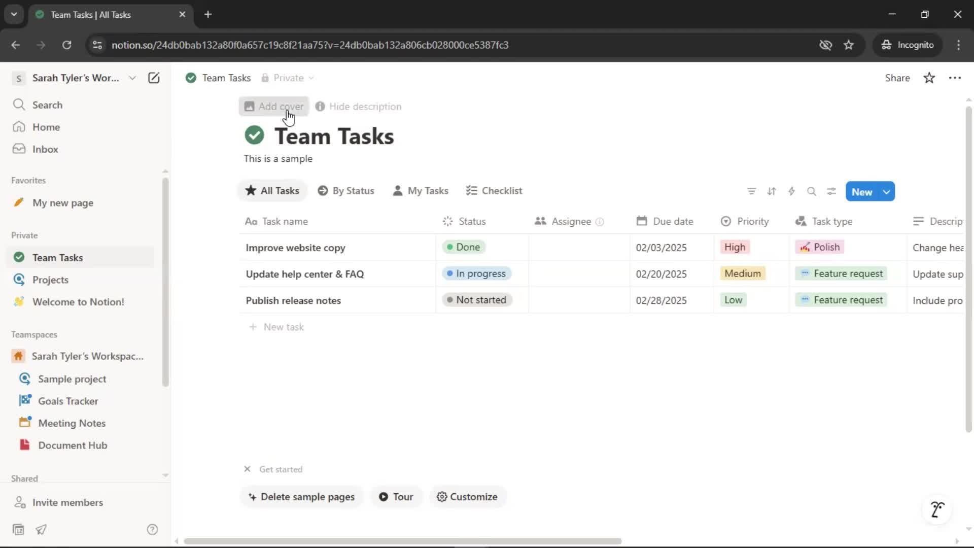Tasks screenshot