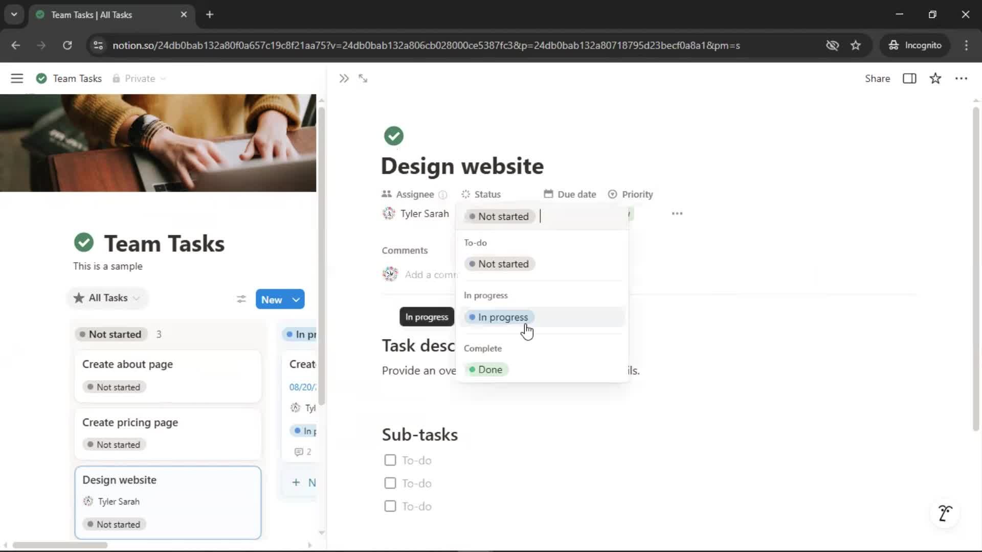 Tasks screenshot