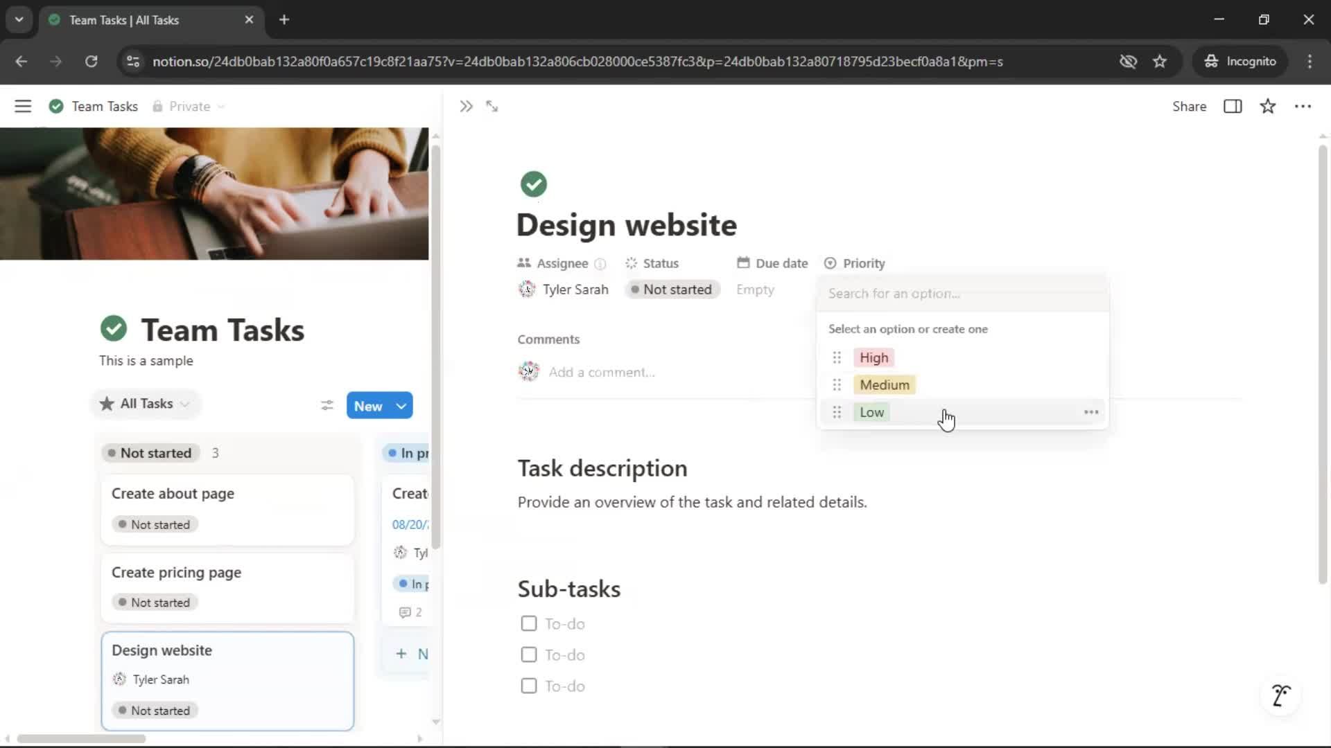Tasks screenshot