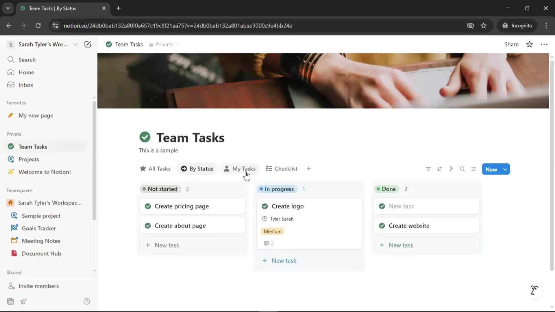 Tasks screenshot