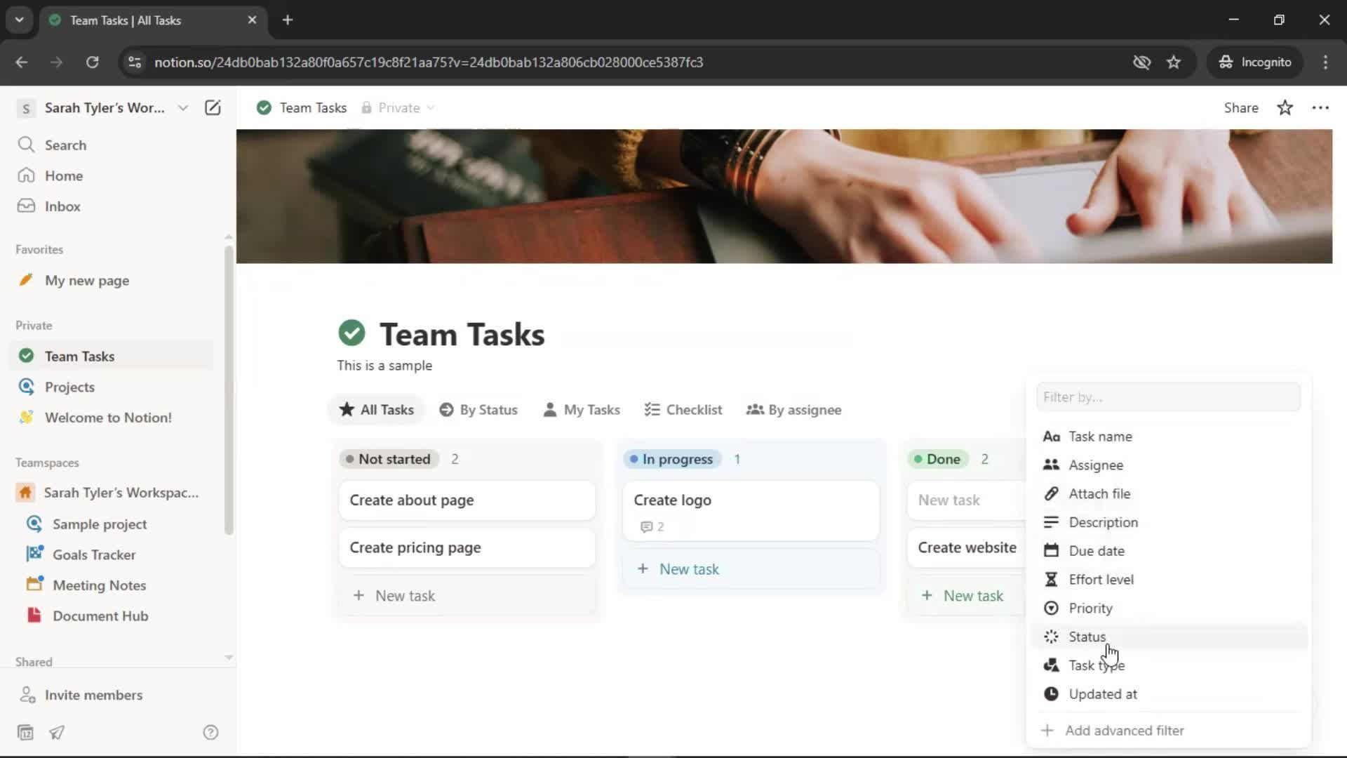 Tasks screenshot